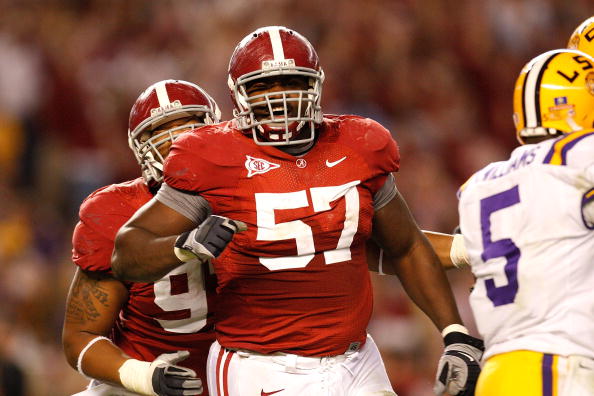 TUSCALOOSA, AL - NOVEMBER 07:  Marcell Dareus #57 of the Alabama Crimson Tide against the Louisiana State University Tigers at Bryant-Denny Stadium on November 7, 2009 in Tuscaloosa, Alabama.  (Photo by Kevin C. Cox/Getty Images)