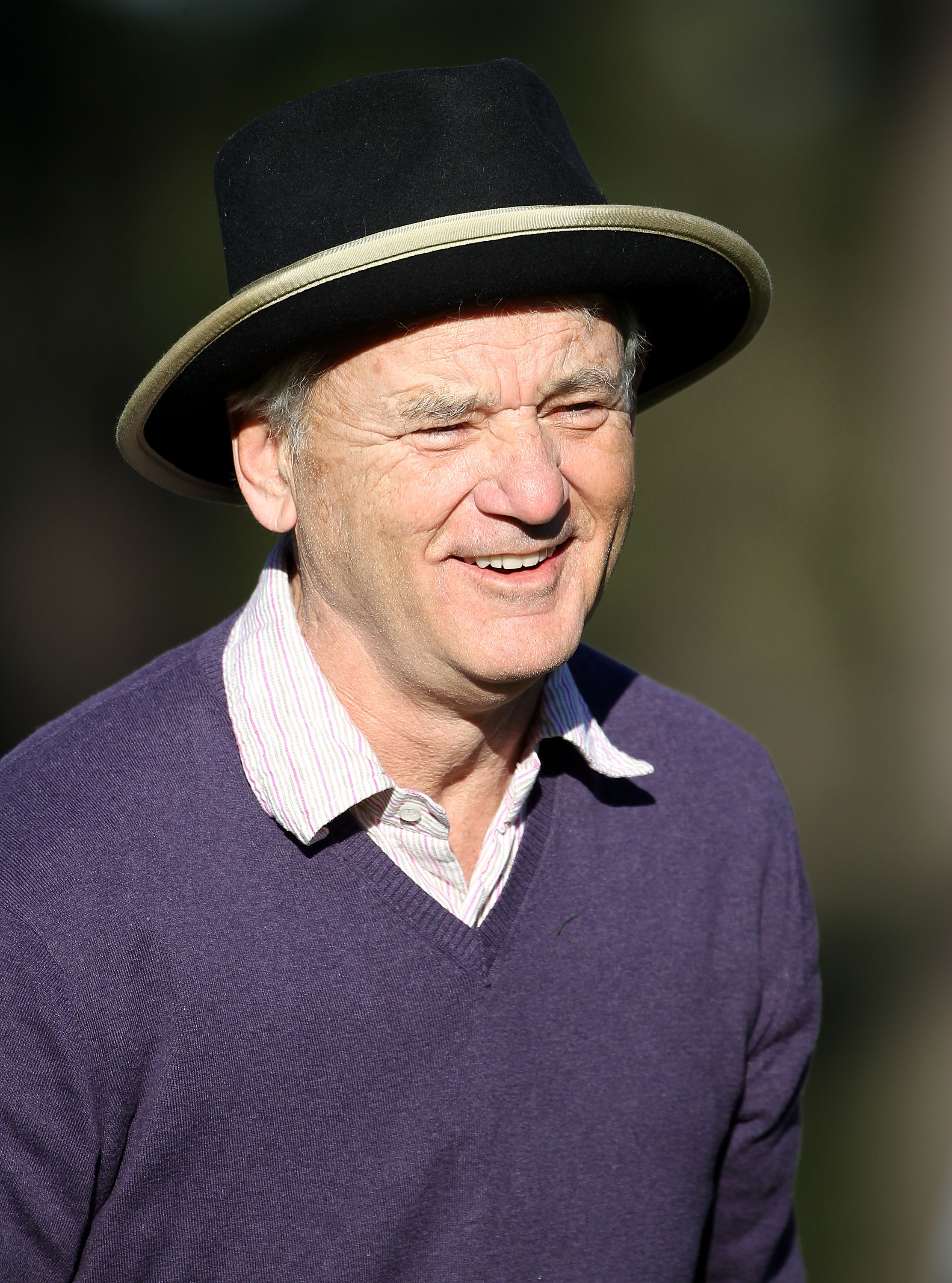 PEBBLE BEACH, CA - FEBRUARY 11:  Actor Bill Murray smiles on the 10th hole at the AT&T Pebble Beach National Pro-Am- Round Two at the Spyglass golf club on February 11, 2011 in Pebble Beach, California.  (Photo by Jed Jacobsohn/Getty Images)