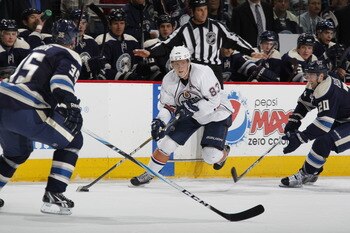 COLUMBUS, OH - FEBRUARY 05: Ales Hemsky #83 of the Edmonton Oilers skates with the puck against the Columbus Blue Jackets at Nationwide Arena on February 5, 2011 in Columbus, Ohio.  (Photo by Gregory Shamus/Getty Images)