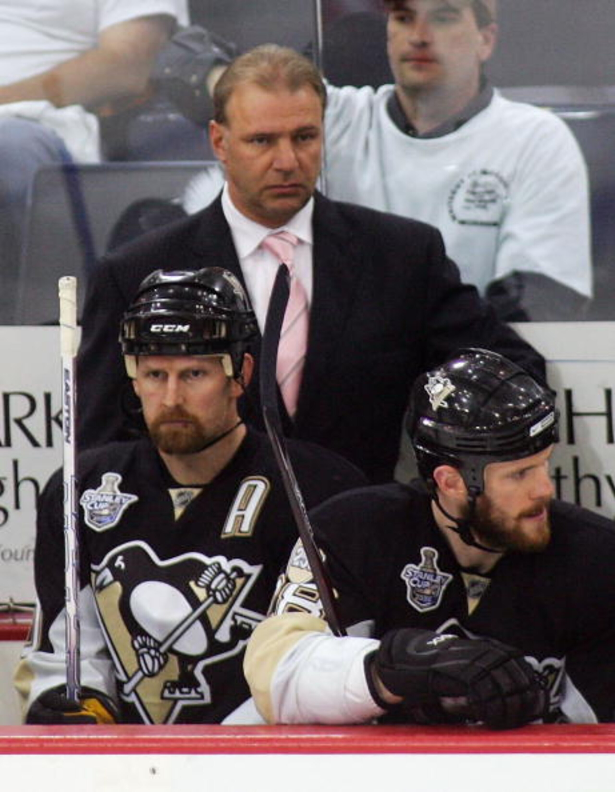 PITTSBURGH - JUNE 04: Head coach Michel Therrien of the Pittsburgh Penguins looks on from the bench against the Detroit Red Wings during game six of the 2008 NHL Stanley Cup Finals at Mellon Arena on June 4, 2008 in Pittsburgh. Pennsylvania.The Red Wings