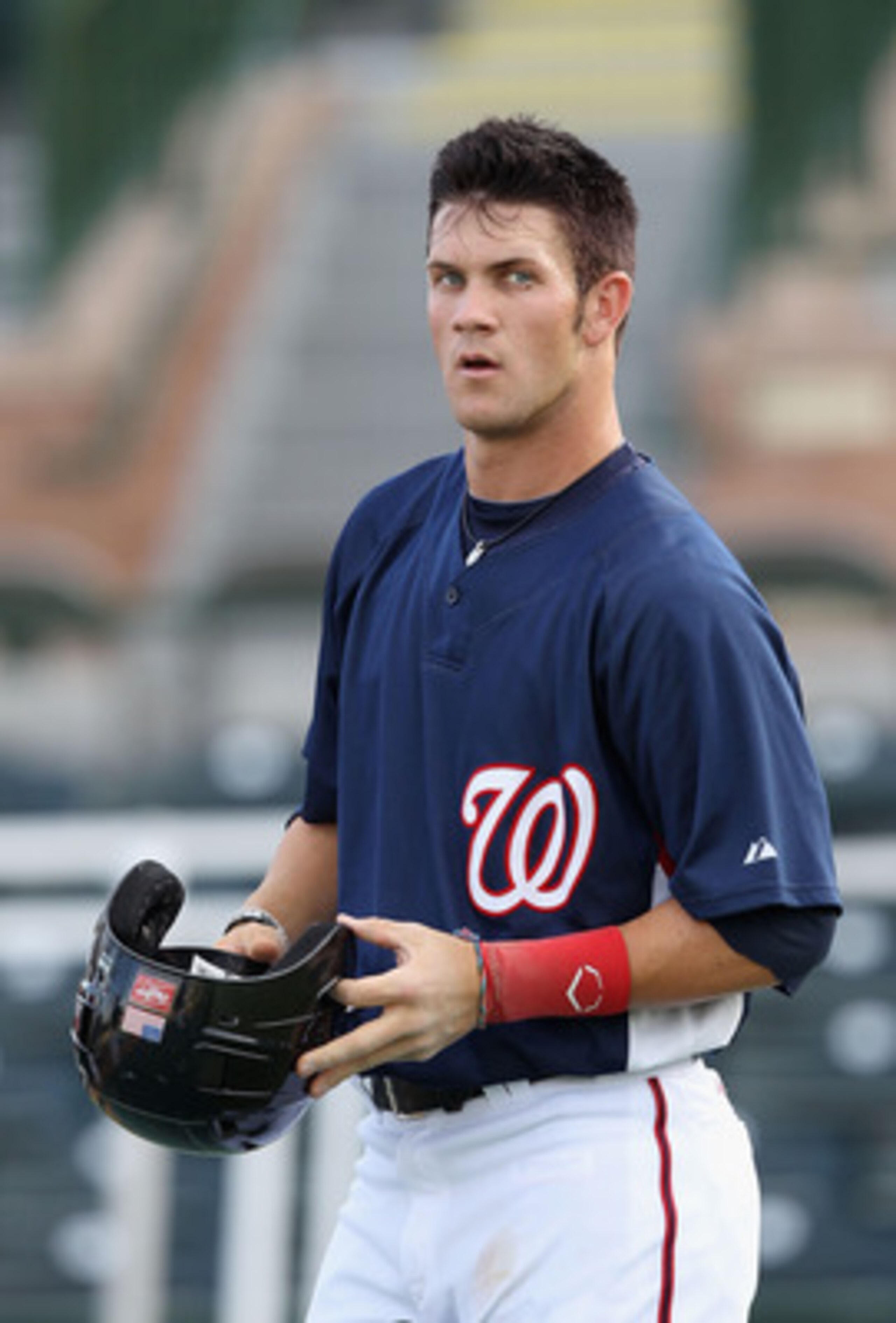 SCOTTSDALE, AZ - OCTOBER 20:  Washington Nationals prospect, Bryce Harper playing for the Scottsdale Scorpions takes batting practice before the AZ Fall League game against the Mesa Solar Sox at Scottsdale Stadium on October 20, 2010 in Scottsdale, Arizon