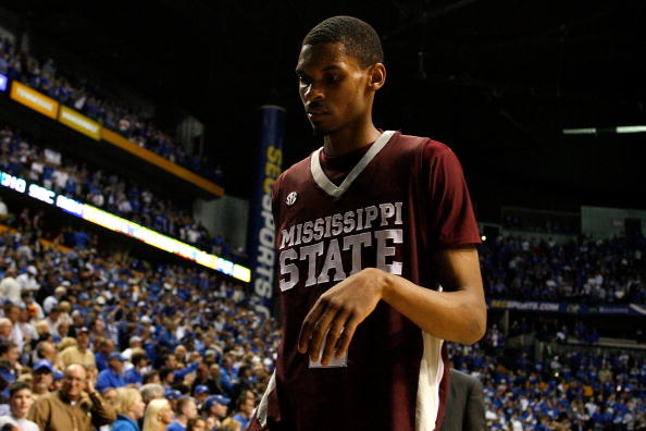 NASHVILLE, TN - MARCH 14:  Ravern Johnson #2 of the Mississippi State Bulldogs walks off the court dejected after Mississippi lost 75-74 in overtime against the Kentucky Wildcats during the final of the SEC Men's Basketball Tournament at the Bridgestone A