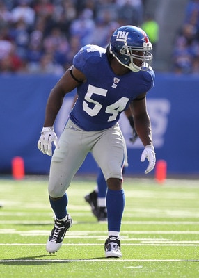 EAST RUTHERFORD, NJ - OCTOBER 17: Jonathan Goff #54 of the New York Giants against the Detroit Lions at New Meadowlands Stadium on October 17, 2010 in East Rutherford, New Jersey. (Photo by Nick Laham/Getty Images) EAST RUTHERFORD, NJ - OCTOBER 17: Jonathan Goff #54 of the New York Giants against the Detroit Lions at New Meadowlands Stadium on October 17, 2010 in East Rutherford, New Jersey. (Photo by Nick Laham/Getty Images)