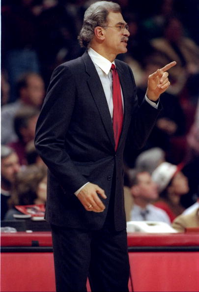 13 Nov 1996: Chicago Bulls head coach Phil Jackson looks on during a game against the Miami Heat at the United Center in Chicago, Illinois. The Bulls won the game, 103-71.