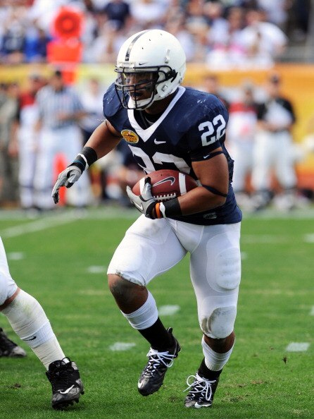 TAMPA, FL - JANUARY 1:  Running back Evan Royster #22 of the Penn State Nittany Lions rushes upfield against the Florida Gators January 1, 2010 in the 25th Outback Bowl at Raymond James Stadium in Tampa, Florida.  (Photo by Al Messerschmidt/Getty Images)
