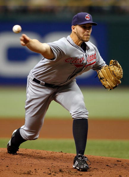ST. PETERSBURG - JULY 11:  Pitcher Justin Masterson #63 of the Cleveland Indians pitches against the Tampa Bay Rays at Tropicana Field on July 11, 2010 in St. Petersburg, Florida.  (Photo by J. Meric/Getty Images)