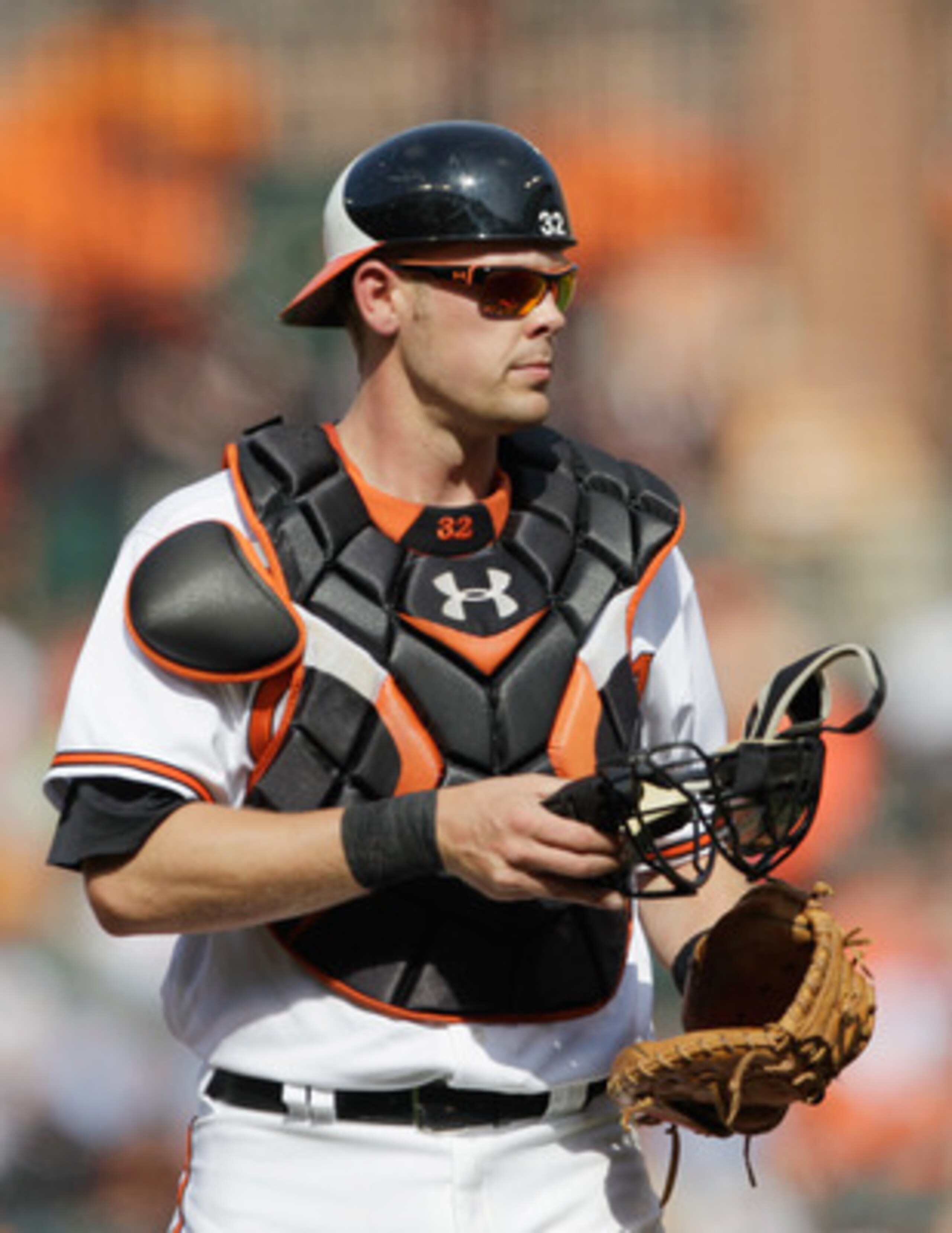 BALTIMORE, MD - APRIL 04:  Catcher Matt Wieters #32 of the Baltimore Orioles during opening day against the Detroit Tigers at Oriole Park at Camden Yards on April 4, 2011 in Baltimore, Maryland.  (Photo by Rob Carr/Getty Images)
