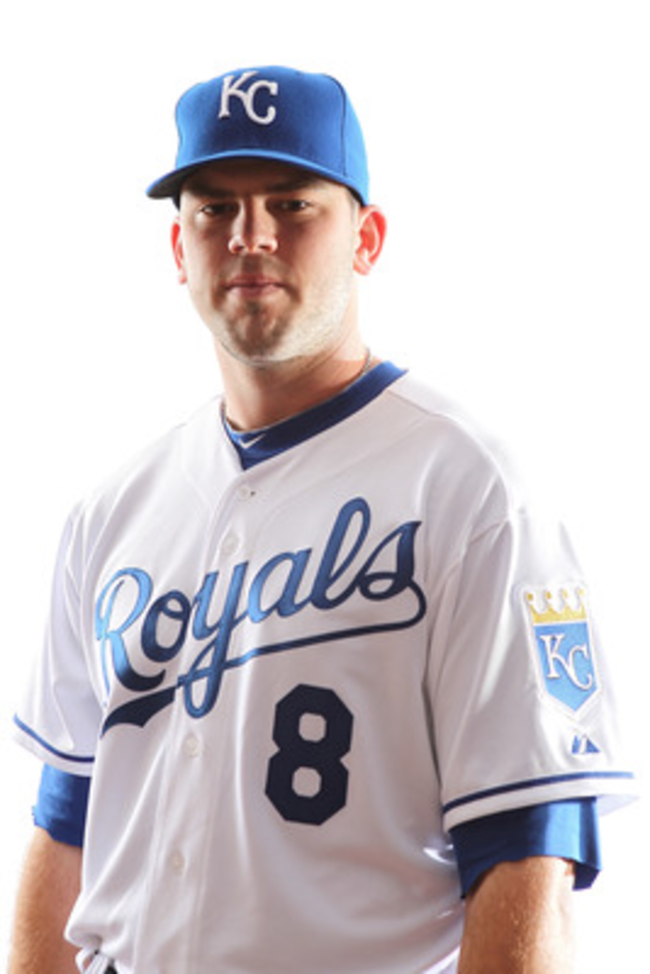 SURPRISE, AZ - FEBRUARY 23:  Mike Moustakas #8 of the Kansas City Royals poses for a portrait during Spring Training Media Day on February 23, 2011 at Surprise Stadium in Surprise, Arizona..  (Photo by Jonathan Ferrey/Getty Images)
