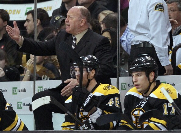 BOSTON, MA - MARCH 31: Claude Julien of the Boston Bruins reacts after a penalty shot is given to the Toronto Maple Leafs in the third period on March 31, 2011 at the TD Garden in Boston, Massachusetts. The Toronto Maple Leafs defeated the Boston Bruins 4
