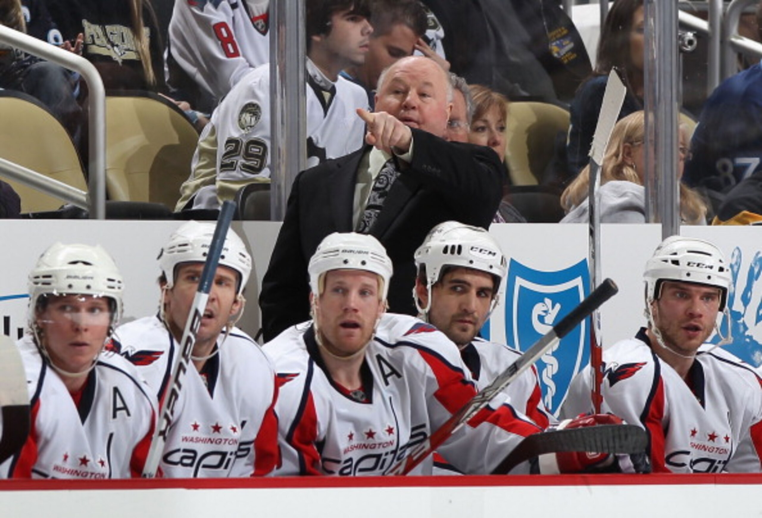 PITTSBURGH, PA - FEBRUARY 21:  Head coach Bruce Boudreau of the Washington Capitals directs his team during the NHL game against the Pittsburgh Penguins at Consol Energy Center on February 21, 2011 in Pittsburgh, Pennsylvania. The Capitals defeated the Pe