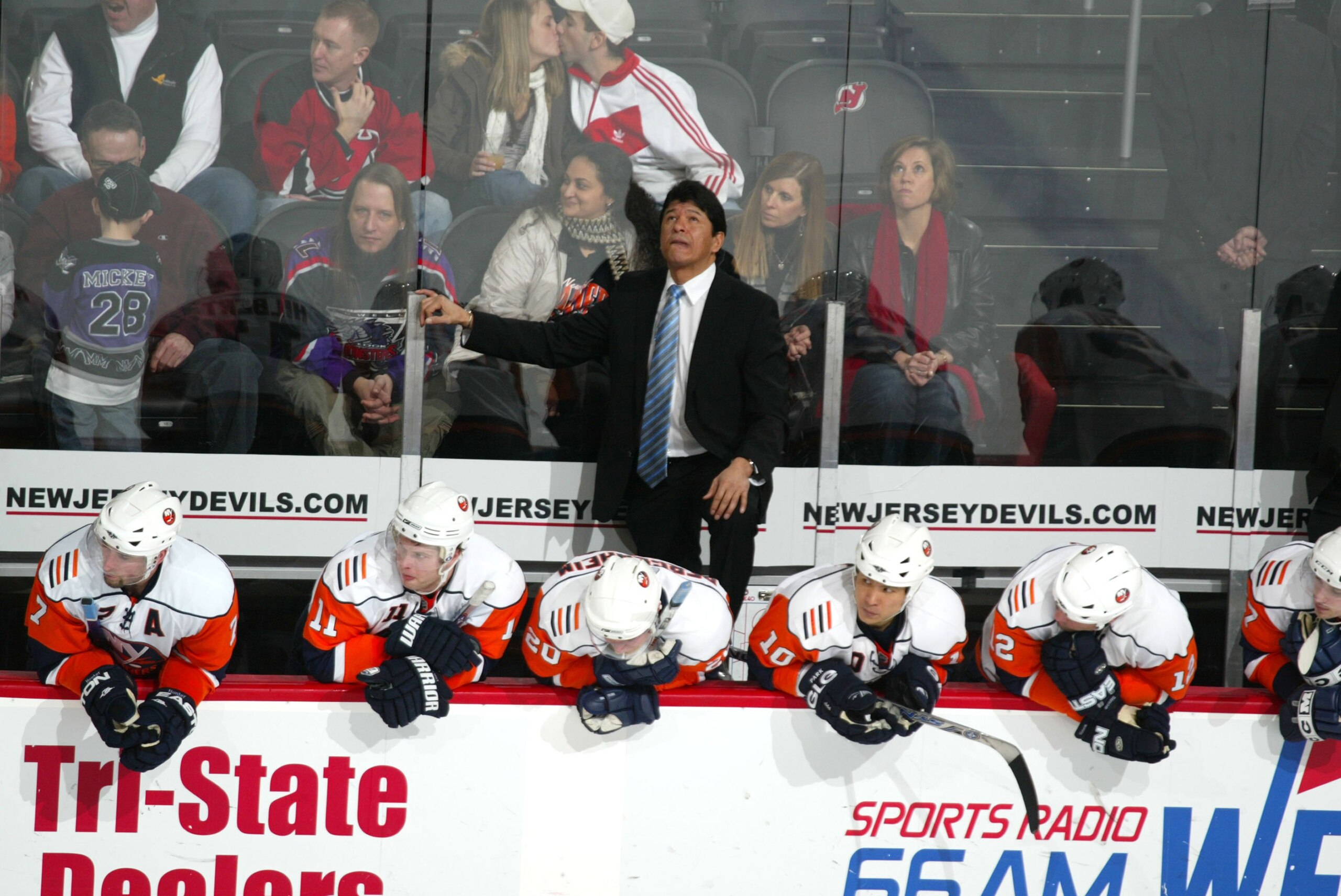 NEWARK, NJ - FEBRUARY 23: Head coach Ted Nolan of the New York Islanders behind the bench in his game against the New Jersey Devils on February 23, 2008 at the Prudential Center in Newark, New Jersey. The Devils defeated the Islanders 4-2.  (Photo by Bruc