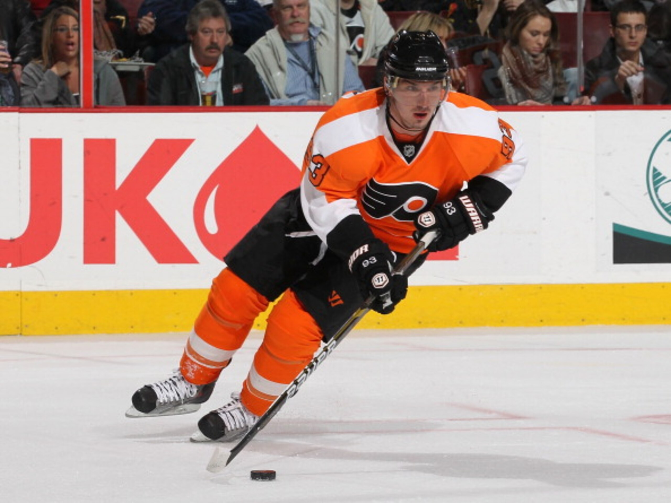 PHILADELPHIA - MARCH 03:  Nikolay Zherdev #93 of The Philadelphia Flyers in action against the Toronto Maple Leafs during their game on March 3, 2011 at The Wells Fargo Center in Philadelphia, Pennsylvania.  (Photo by Al Bello/Getty Images)