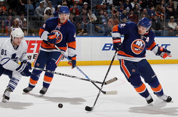 UNIONDALE, NY - MARCH 14:  Mark Streit #2 of the New York Islanders skates against the Toronto Maple Leafs on March 14, 2010 at Nassau Coliseum in Uniondale, New York. The Isles defeated the Leafs 4-1.  (Photo by Jim McIsaac/Getty Images)