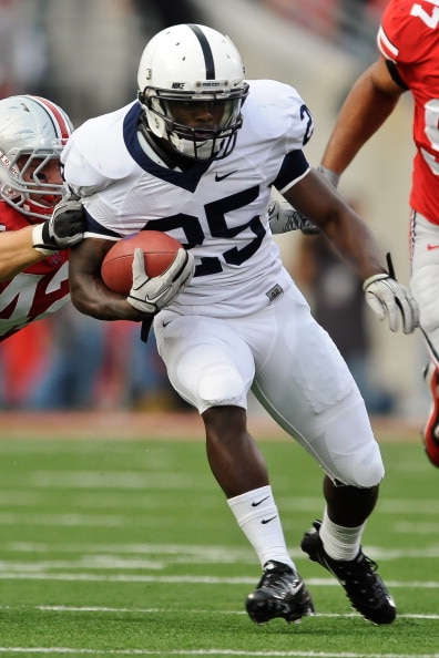 COLUMBUS, OH - NOVEMBER 13:  Silas Redd #25 of the Penn State Nittany Lions runs with the ball against the Ohio State Buckeyes at Ohio Stadium on November 13, 2010 in Columbus, Ohio.  (Photo by Jamie Sabau/Getty Images)