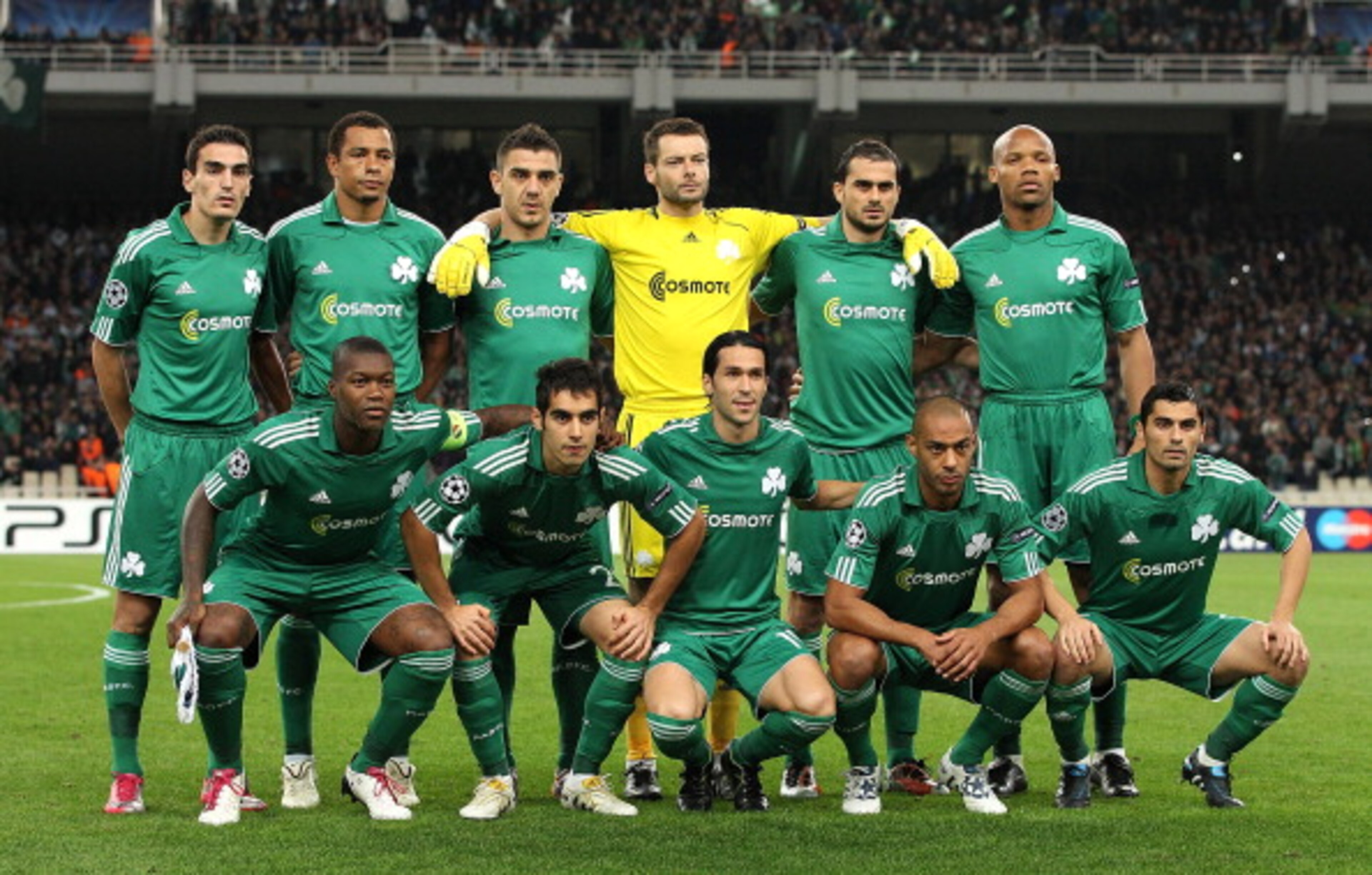 ATHENS, GREECE - NOVEMBER 24: Team Panathinaikos poses for a team photo ahead the UEFA Champions League Group D match between Panathinaikos FC and FC Barcelona at OAKA Spiros Louis Stadium on November 24, 2010 in Athens, Greece. (Photo by Vladimir Rys/G ATHENS, GREECE - NOVEMBER 24: Team Panathinaikos poses for a team photo ahead the UEFA Champions League Group D match between Panathinaikos FC and FC Barcelona at OAKA Spiros Louis Stadium on November 24, 2010 in Athens, Greece. (Photo by Vladimir Rys/G