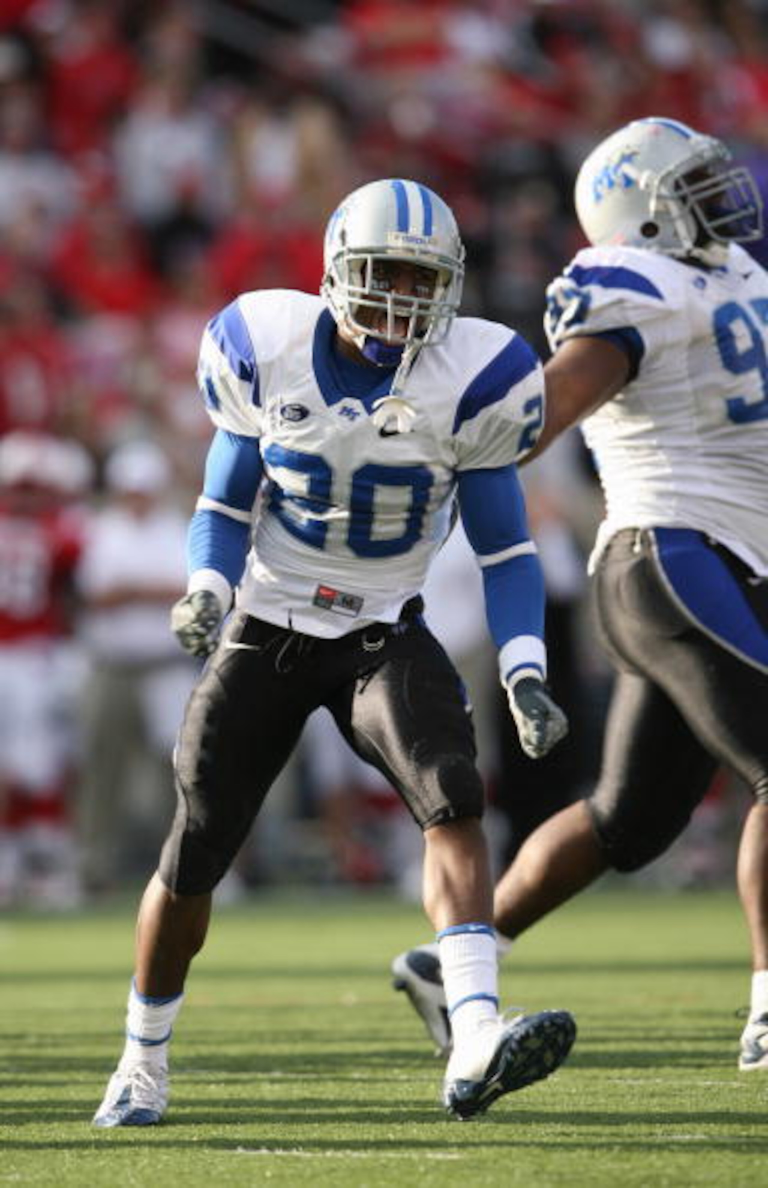 LOUISVILLE, KY - OCTOBER 18:  Jeremy Kellem #20 of the Middle Tennessee Blue Raiders celebrates against the Louisville Cardinals during the game at Papa John's Cardinal Stadium on October 18, 2008 in Louisville, Kentucky.  Louisville defeated Middle Tenne