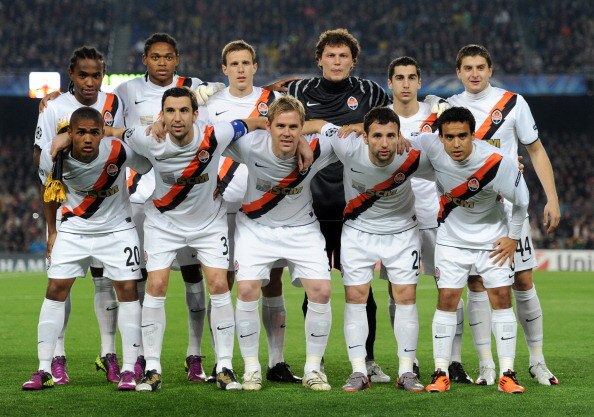 BARCELONA, SPAIN - APRIL 06:  Shakhtar Donetsk players pose for a team picture prior to the start of the UEFA Champions League quarter final first leg match between Barcelona and Shakhtar Donetsk at the Camp Nou stadium on April 6, 2011 in Barcelona, Spai