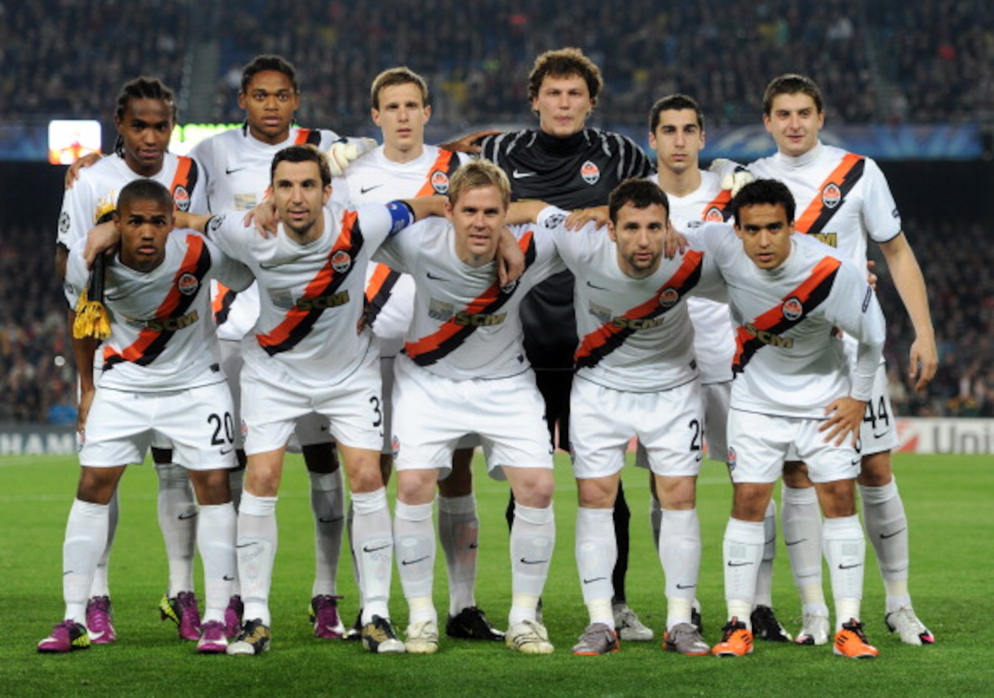 BARCELONA, SPAIN - APRIL 06: Shakhtar Donetsk players pose for a team picture prior to the start of the UEFA Champions League quarter final first leg match between Barcelona and Shakhtar Donetsk at the Camp Nou stadium on April 6, 2011 in Barcelona, Spai BARCELONA, SPAIN - APRIL 06: Shakhtar Donetsk players pose for a team picture prior to the start of the UEFA Champions League quarter final first leg match between Barcelona and Shakhtar Donetsk at the Camp Nou stadium on April 6, 2011 in Barcelona, Spai