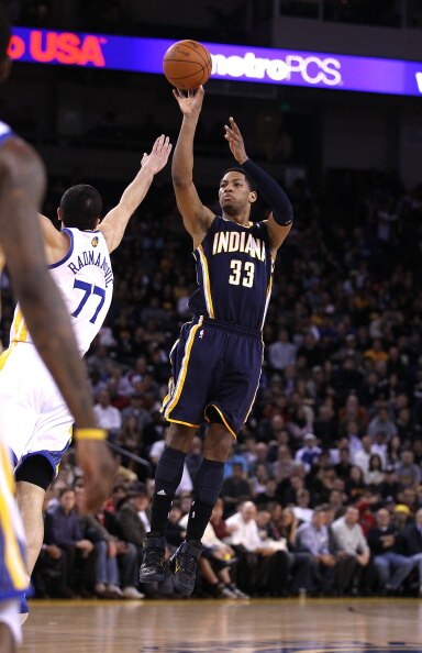 OAKLAND, CA - JANUARY 19:  Danny Granger #33 of the Indiana Pacers in action against the Golden State Warriors at Oracle Arena on January 19, 2011 in Oakland, California.  NOTE TO USER: User expressly acknowledges and agrees that, by downloading and or us