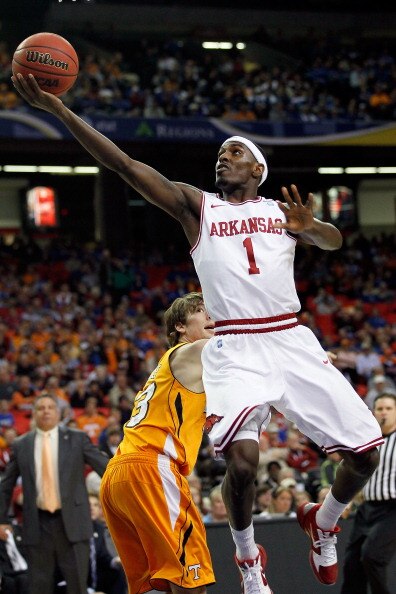ATLANTA, GA - MARCH 10:  Mardracus Wade #1 of the Arkansas Razorbacks shoots against the Tennessee Volunteers during the first round of the SEC Men's Basketball Tournament at the Georgia Dome on March 10, 2011 in Atlanta, Georgia.  (Photo by Kevin C. Cox/