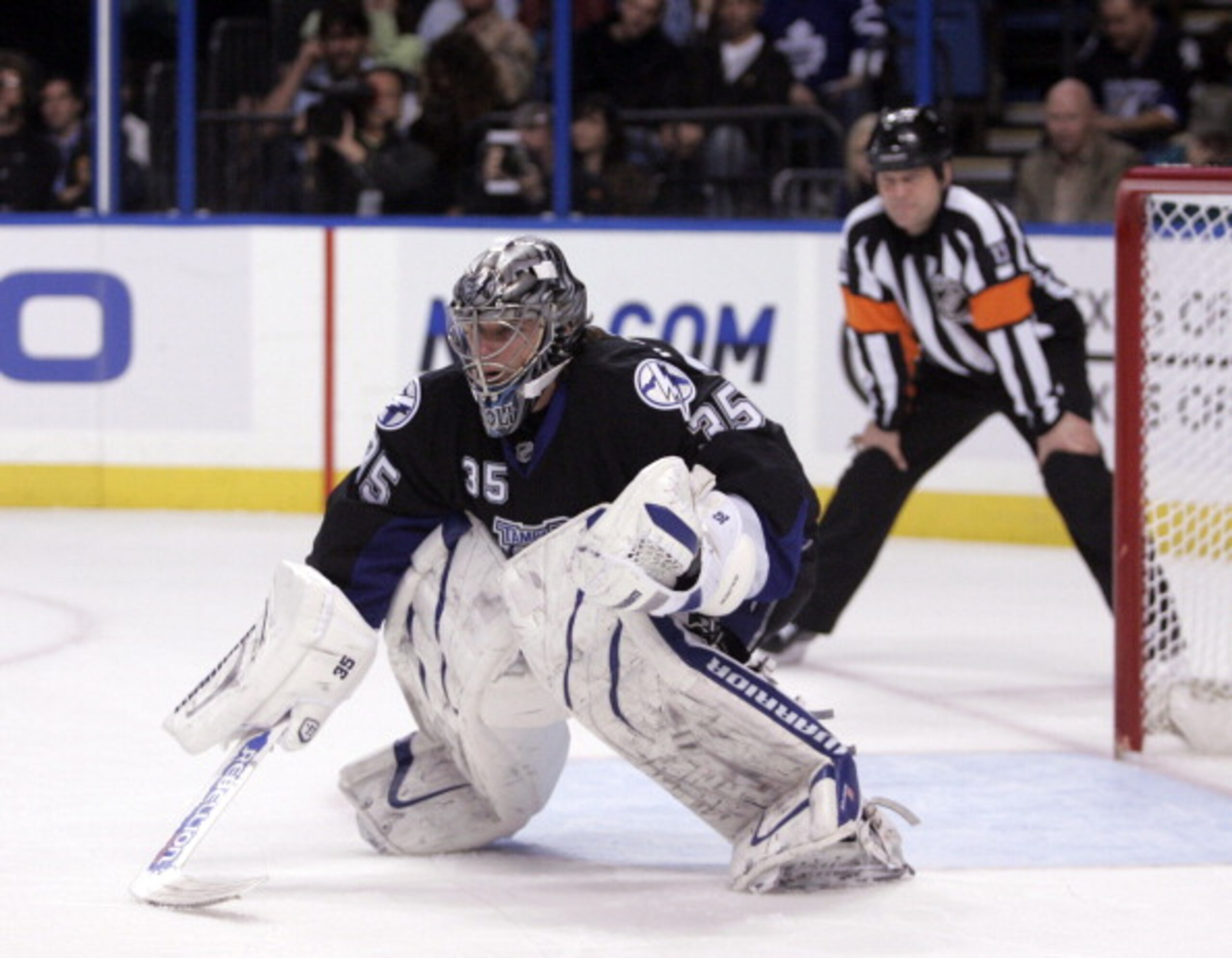 TAMPA, FL - JANUARY 25: Dwayne Roloson #35 of the Tampa Bay Lightning skates against the Toronto Maple Leafs at St. Pete Times Forum on January 25, 2011 in Tampa, Florida. The Lightning defeated the Leafs 2-0. (Photo by Justin K. Aller/Getty Images) TAMPA, FL - JANUARY 25: Dwayne Roloson #35 of the Tampa Bay Lightning skates against the Toronto Maple Leafs at St. Pete Times Forum on January 25, 2011 in Tampa, Florida. The Lightning defeated the Leafs 2-0. (Photo by Justin K. Aller/Getty Images)
