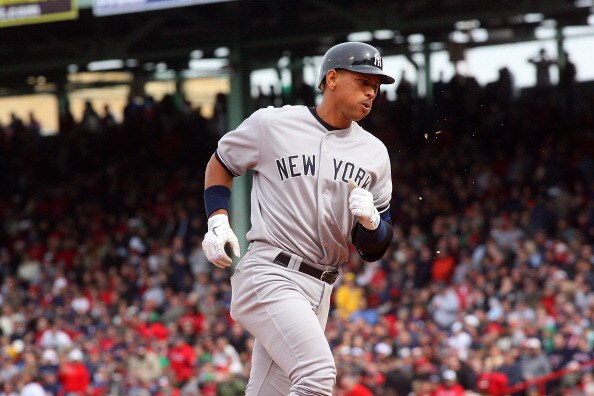 BOSTON, MA - APRIL 8:  Alex Rodriguez #13 of the New York Yankees rounds the bases after hitting a home run in the fifth inning against the Boston Red Sox during opening game at Fenway Park, April 8, 2011 in Boston, Massachusetts. (Photo by Gail Oskin/Get
