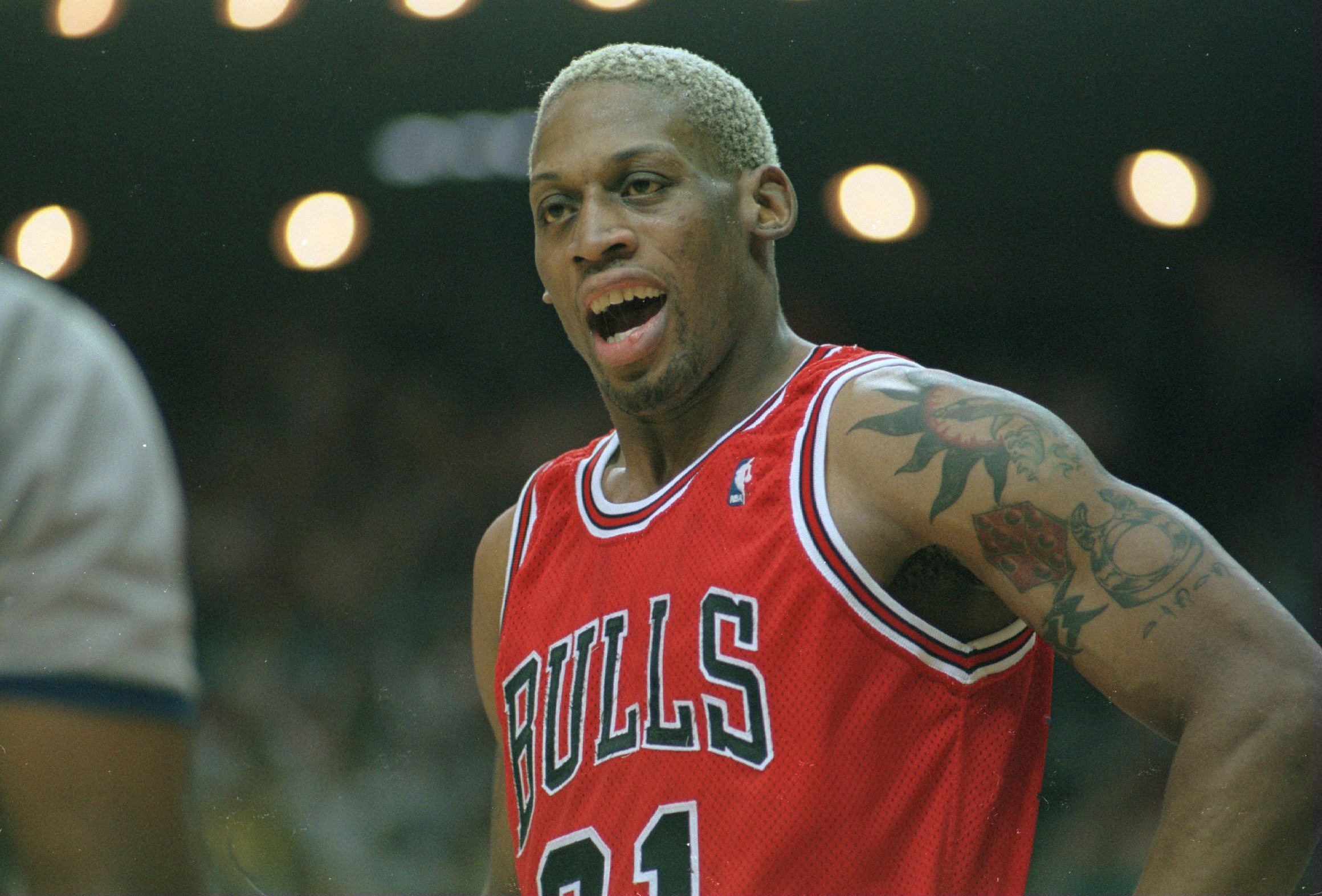 25 May 1996:  Forward Dennis Rodman of the Chicago Bulls argues with the referee after receiving a technical foul during the Bulls 86-67 win over the Orlando Magic in game 3 of the Eastern Conference Finals at the Orlando Arena in Orlando, Florida.     Ma