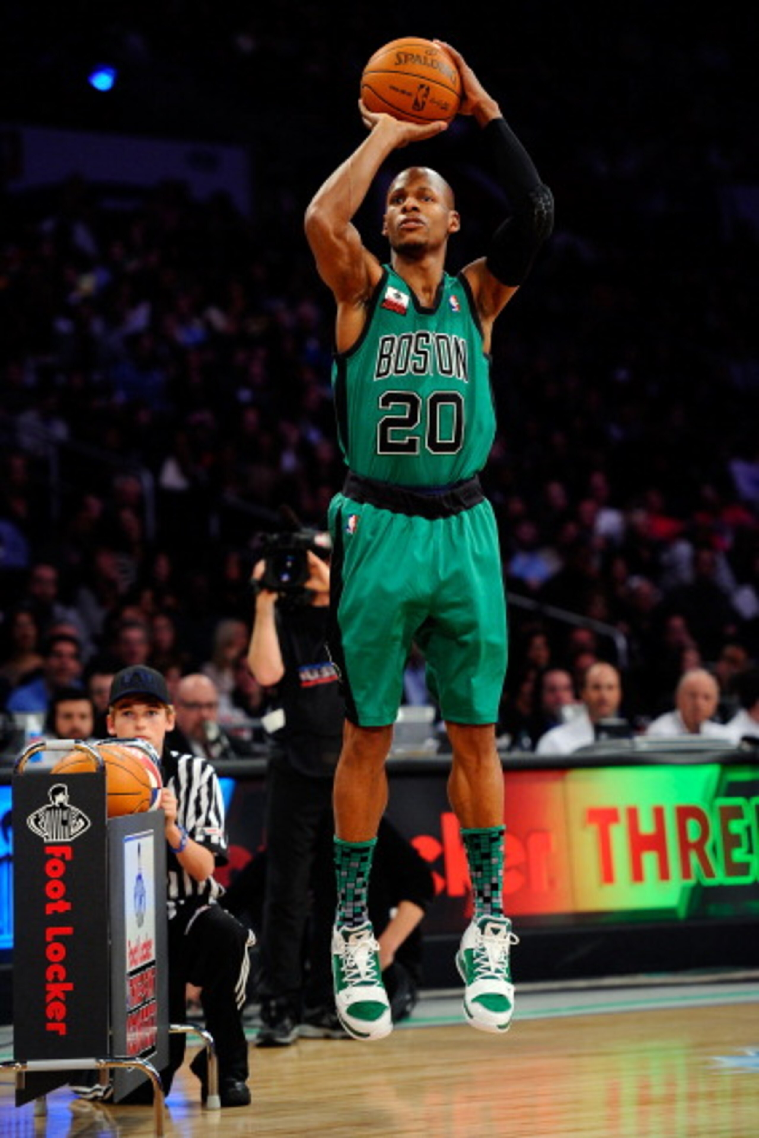 LOS ANGELES, CA - FEBRUARY 19:  Ray Allen #20 of the Boston Celtics competes in the Foot Locker Three-Point Contest apart of NBA All-Star Saturday Night at Staples Center on February 19, 2011 in Los Angeles, California.  (Photo by Kevork Djansezian/Getty