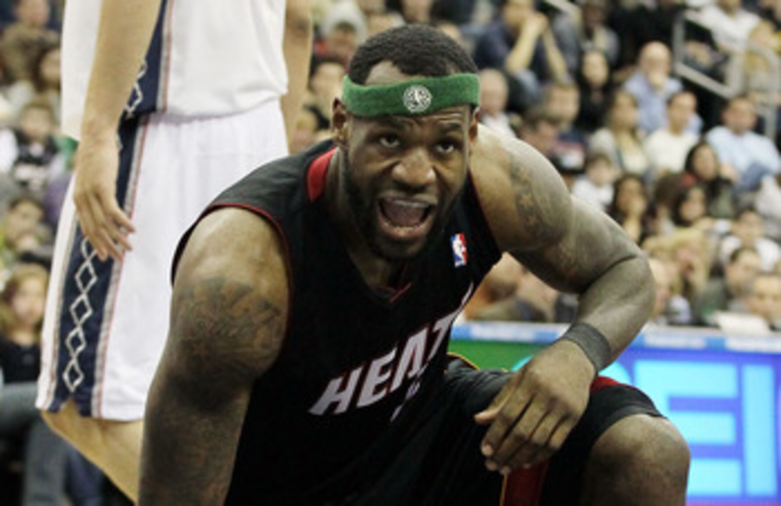 NEWARK, NJ - APRIL 03:  LeBron James #6 of the Miami Heat looks on against the New Jersey Nets at the Prudential Center on April 3, 2011 in Newark, New Jersey.The Heat defeated the Nets 108-94.NOTE TO USER: User expressly acknowledges and agrees that, by
