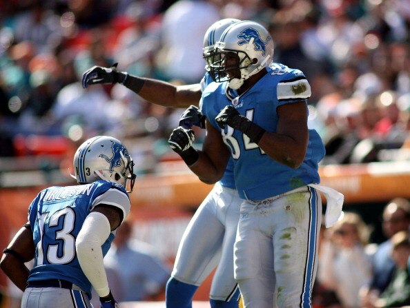 MIAMI - DECEMBER 26:  Tight end Brandon Pettigrew #84 of the Detroit Lions celebrates a touchdown against the Miami Dolphins at Sun Life Stadium on December 26, 2010 in Miami, Florida. The Lions defeated the Dolphins 34-27.  (Photo by Marc Serota/Getty Im