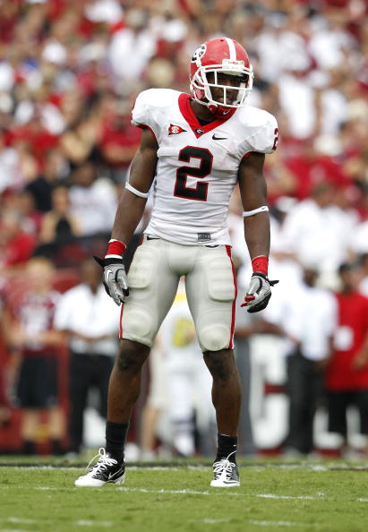 COLUMBIA, SC - SEPTEMBER 11:  Cornerback Brandon Boykin #2 of the Georgia Bulldogs checks for a sign from the sideline during the game against the South Carolina Gamecocks at Williams-Brice Stadium on September 11, 2010 in Columbia, South Carolina.  (Phot