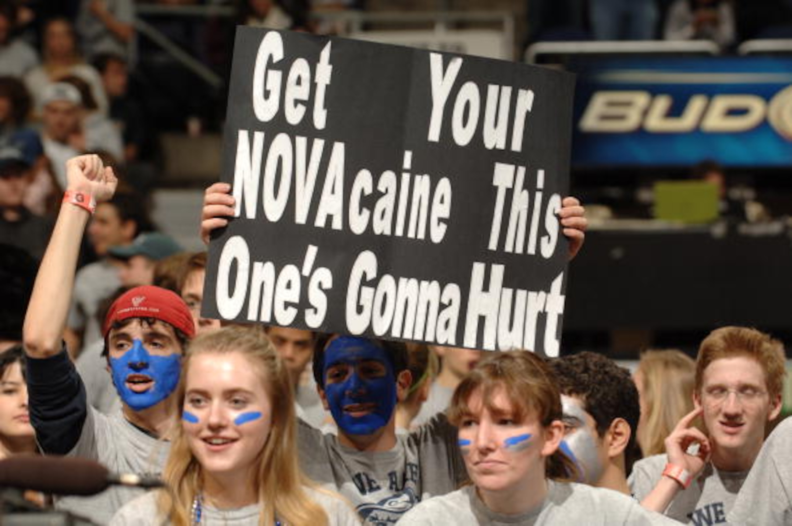 WASHINGTON - FEBRUARY 06:  Georgetown Hoyas fans during a college basketball game against the Villanova  Wildcats on February 6, 2010 at the Verizon Center in Washington DC.  (Photo by Mitchell Layton/Getty Images)