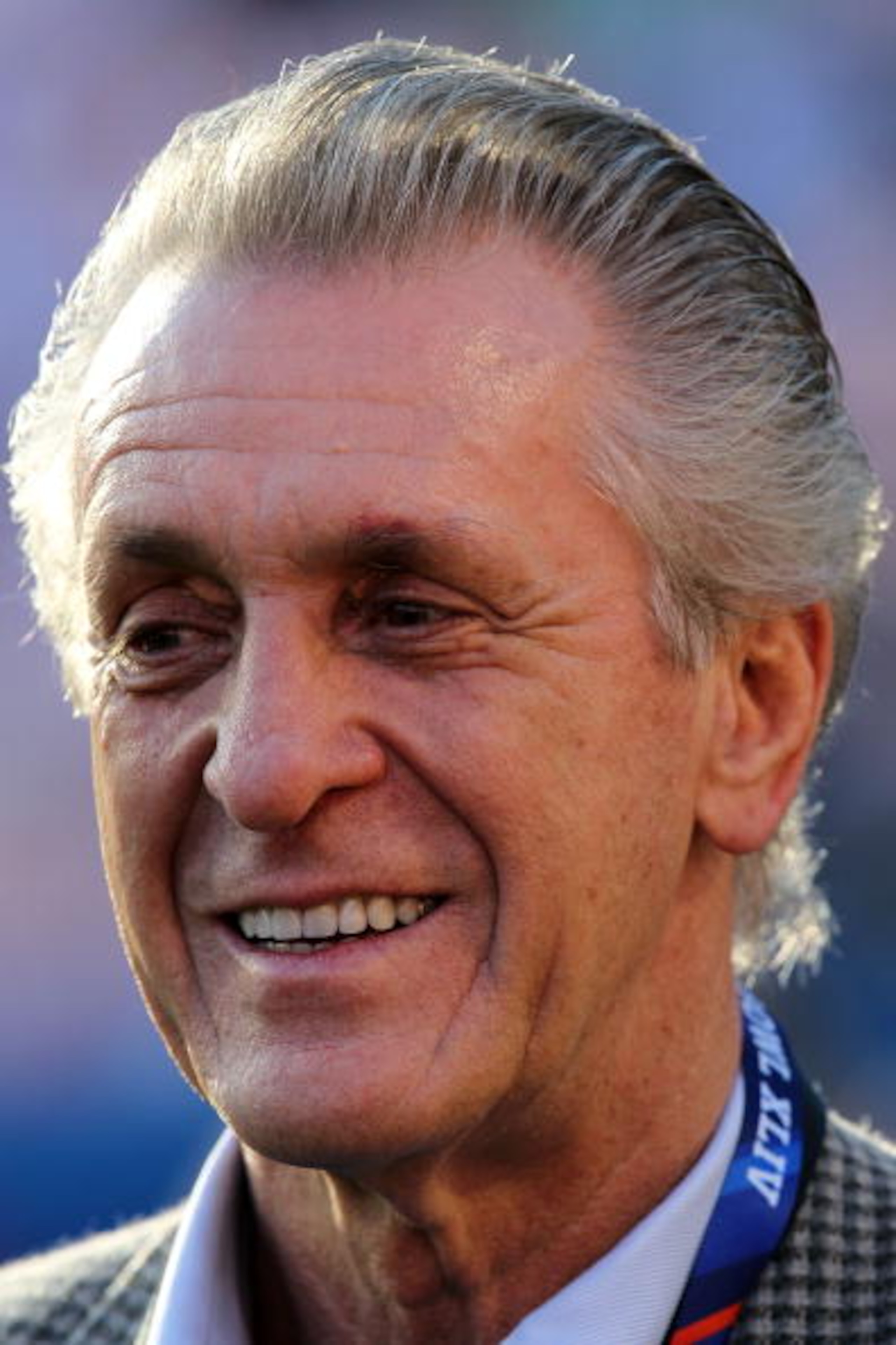 MIAMI GARDENS, FL - FEBRUARY 07:  Miami Heat Team President Pat Riley watches on the sideline prior to the start of Super Bowl XLIV between the Indianapolis Colts and the New Orleans Saints on February 7, 2010 at Sun Life Stadium in Miami Gardens, Florida