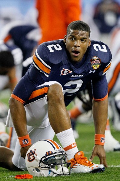 GLENDALE, AZ - JANUARY 10:  Cameron Newton #2 of the Auburn Tigers reacts during their game against the Oregon Ducks during the Tostitos BCS National Championship Game at University of Phoenix Stadium on January 10, 2011 in Glendale, Arizona.  (Photo by K