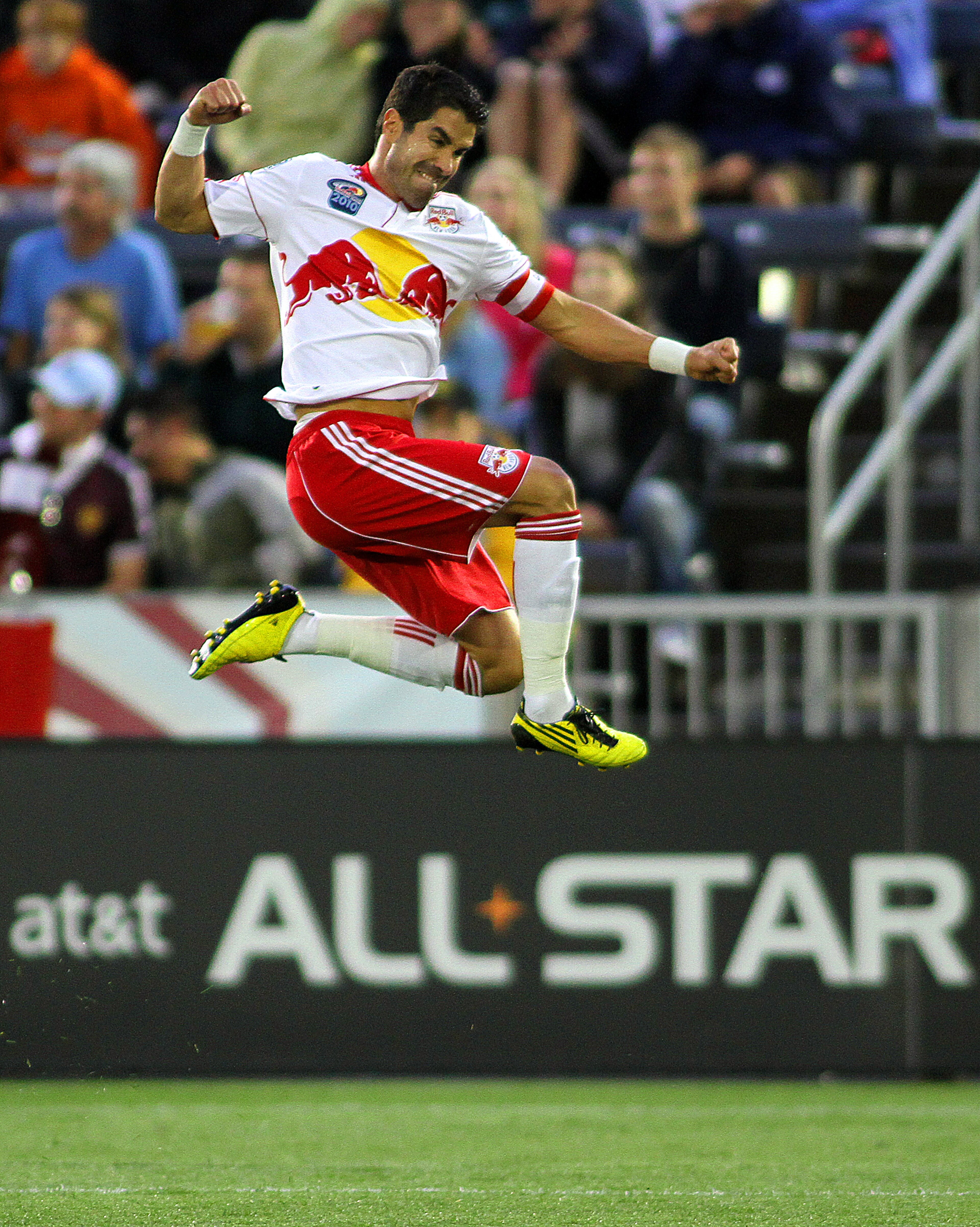 COMMERCE CITY, CO - JULY 4 : Juan Pablo Angel #9 of the New York Red Bulls celebrates a goal during the first half at Dick's Sporting Goods Park on July 4, 2010 in Commerce City, Colorado. (Photo by Marc Piscotty/Getty Images) COMMERCE CITY, CO - JULY 4 : Juan Pablo Angel #9 of the New York Red Bulls celebrates a goal during the first half at Dick's Sporting Goods Park on July 4, 2010 in Commerce City, Colorado. (Photo by Marc Piscotty/Getty Images)
