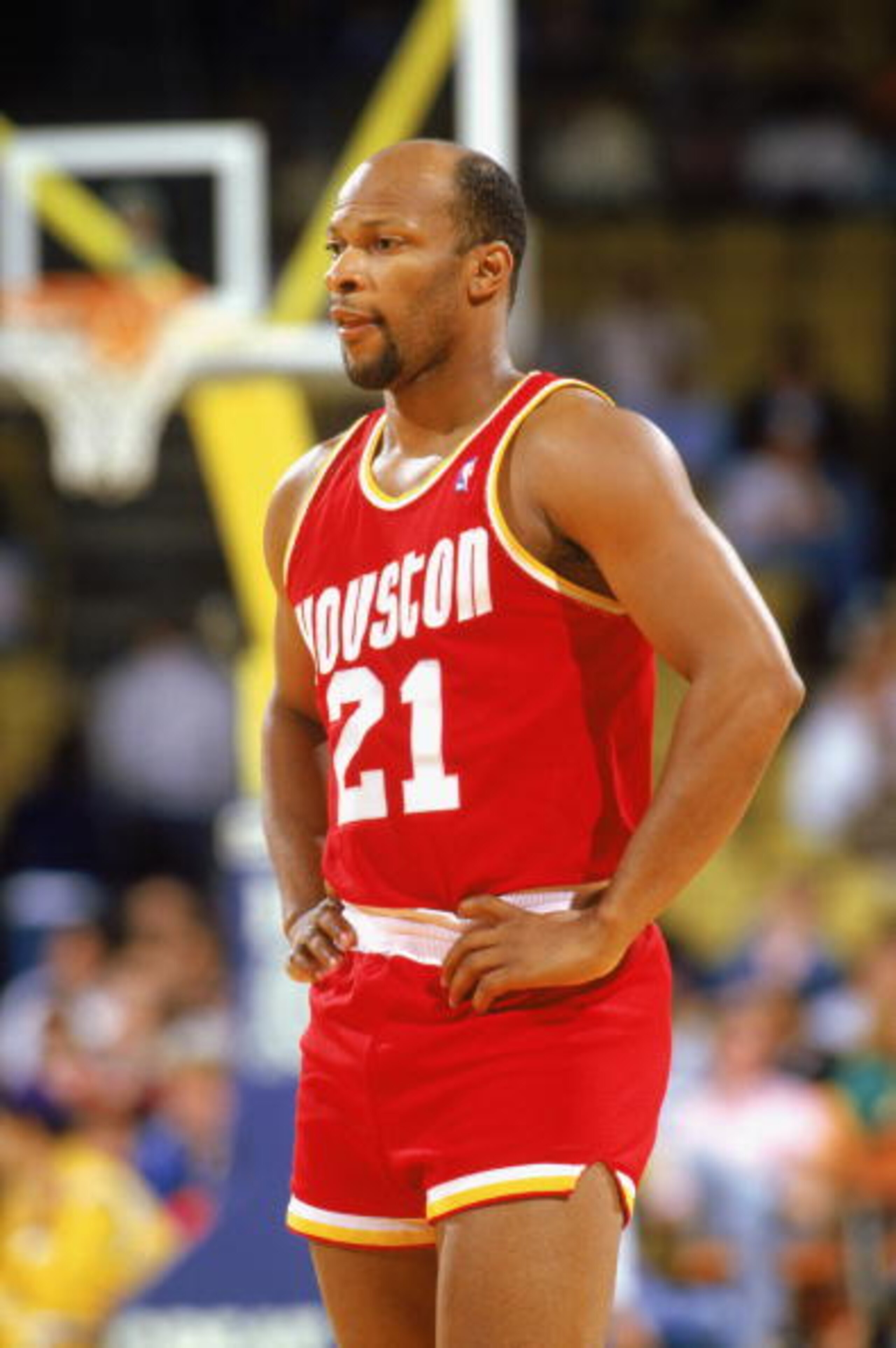 INGLEWOOD - 1987: World B. Free #21 of the Houston Rockets waits during a game in the1987-88 season against the Los Angeles Lakers at the Forum in Inglewood, California. NOTE TO USER: User expressly acknowledges and agrees that, by downloading and/or usi INGLEWOOD - 1987: World B. Free #21 of the Houston Rockets waits during a game in the1987-88 season against the Los Angeles Lakers at the Forum in Inglewood, California. NOTE TO USER: User expressly acknowledges and agrees that, by downloading and/or usi