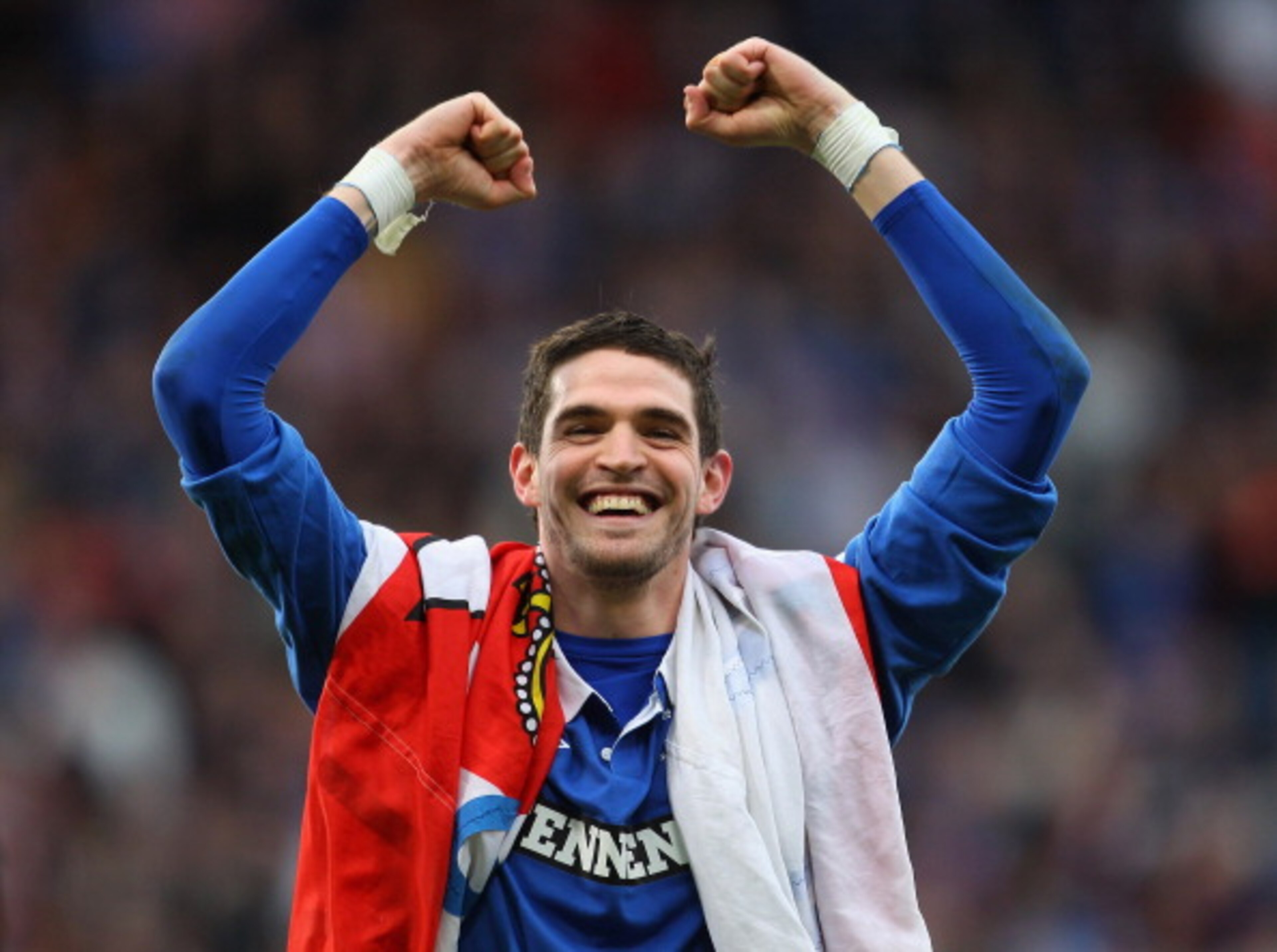 GLASGOW, SCOTLAND - MARCH 20: Kyle lafferty of Rangers celebrates winning over Celtic during the Co-operative Insurance Cup final between at Hampden Park on March 20, 2011 in Glasgow, Scotland. (Photo by Julian Finney/Getty Images) GLASGOW, SCOTLAND - MARCH 20: Kyle lafferty of Rangers celebrates winning over Celtic during the Co-operative Insurance Cup final between at Hampden Park on March 20, 2011 in Glasgow, Scotland. (Photo by Julian Finney/Getty Images)