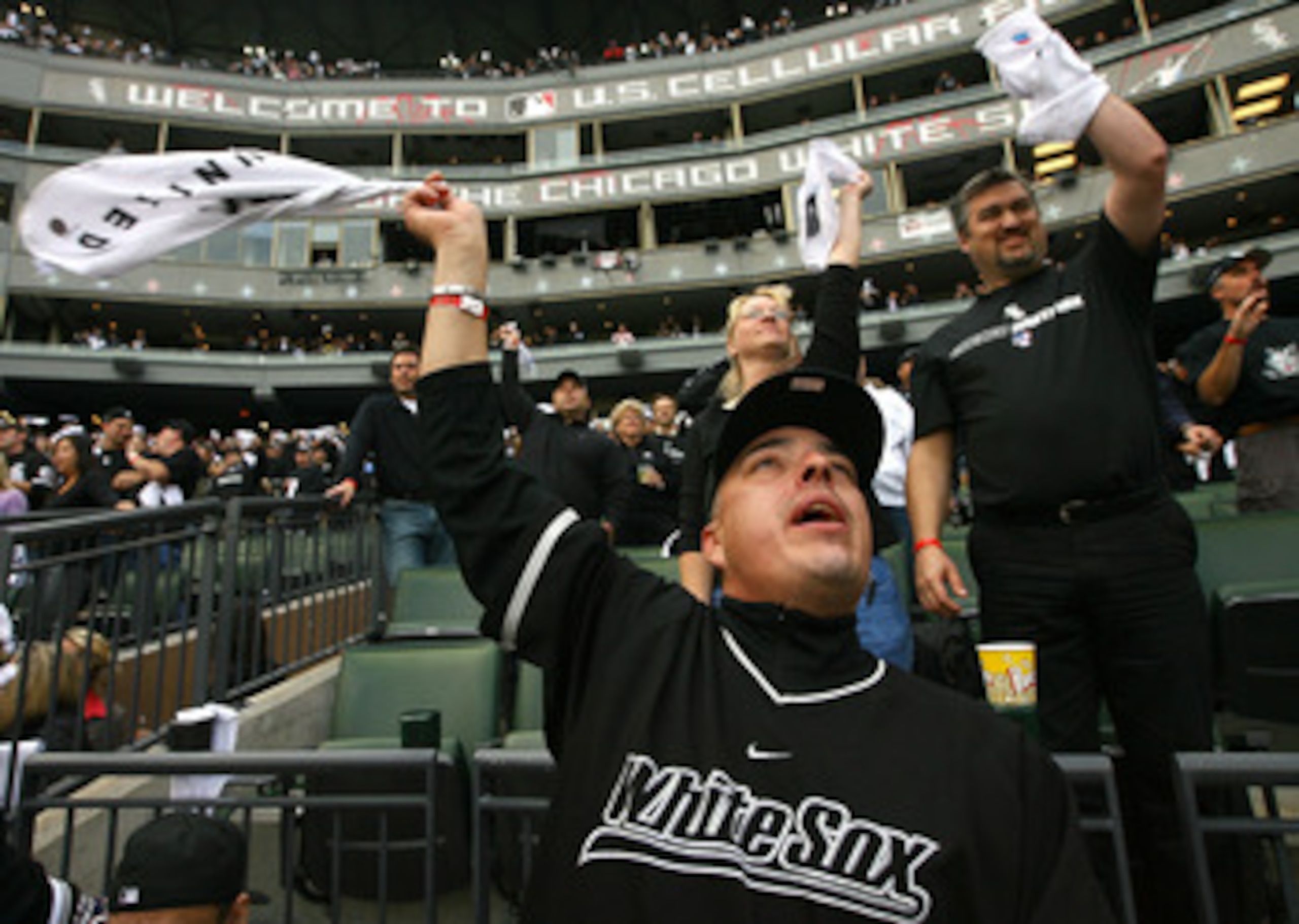 CHICAGO - OCTOBER 06:  Joe Alimzzak, fan of the Chicago White Sox, supports his team against the Tampa Bay Rays in Game Four of the ALDS during the 2008 MLB Playoffs at U.S. Cellular Field on October 6, 2008 in Chicago, Illinois.  (Photo by Jamie Squire/G