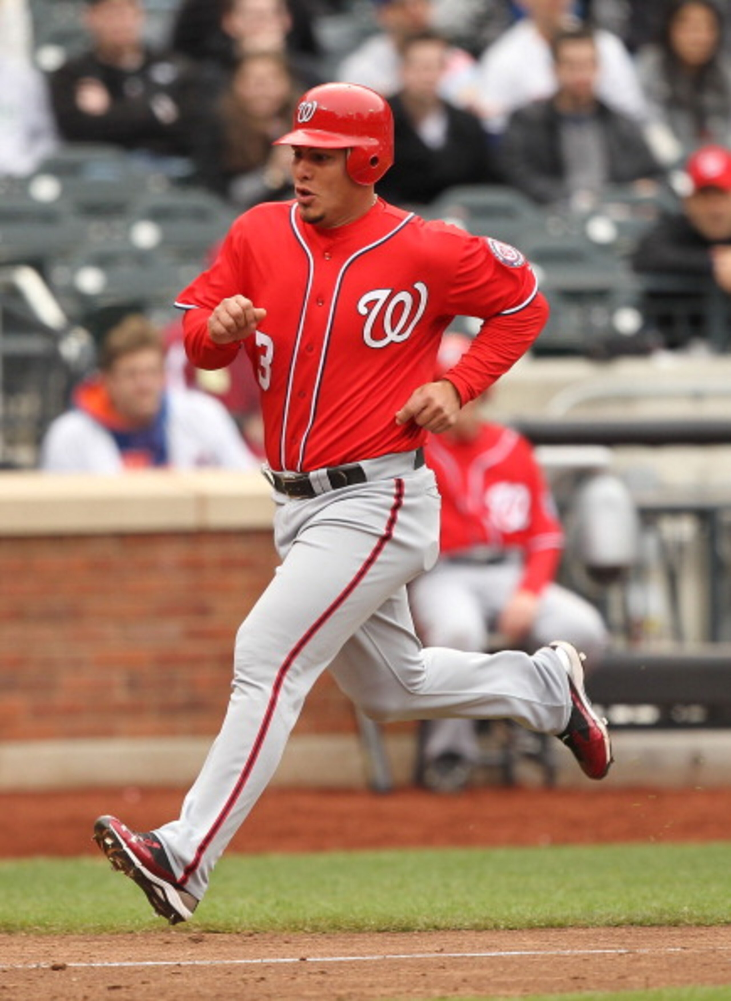 NEW YORK, NY - APRIL 10: Wilson Ramos #3 of the Washington Nationals scores the winning run against the New York Mets during their game on April 10, 2011 at Citi Field in the Flushing neighborhood of the Queens borough of New York City. (Photo by Al Be NEW YORK, NY - APRIL 10: Wilson Ramos #3 of the Washington Nationals scores the winning run against the New York Mets during their game on April 10, 2011 at Citi Field in the Flushing neighborhood of the Queens borough of New York City. (Photo by Al Be