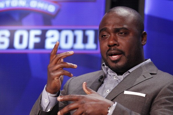 DALLAS, TX - FEBRUARY 5: Marshall Faulk looks on after being inducted into the 2011 Pro Football Hall of Fame class during an announcement at the Super Bowl XLV media center on February 5, 2011 in Dallas, Texas. (Photo by Joe Robbins/Getty Images)