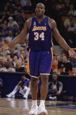 30 Jan 2002:  This is a close up of center Shaquille O''Neal (L) #34 of the Los Angeles Lakers and his teammate, guard Kobe Bryant (R). The picture was taken during the NBA game against the Orlando Magic at the TD Waterhouse in Orlando, Florida.  The Lake