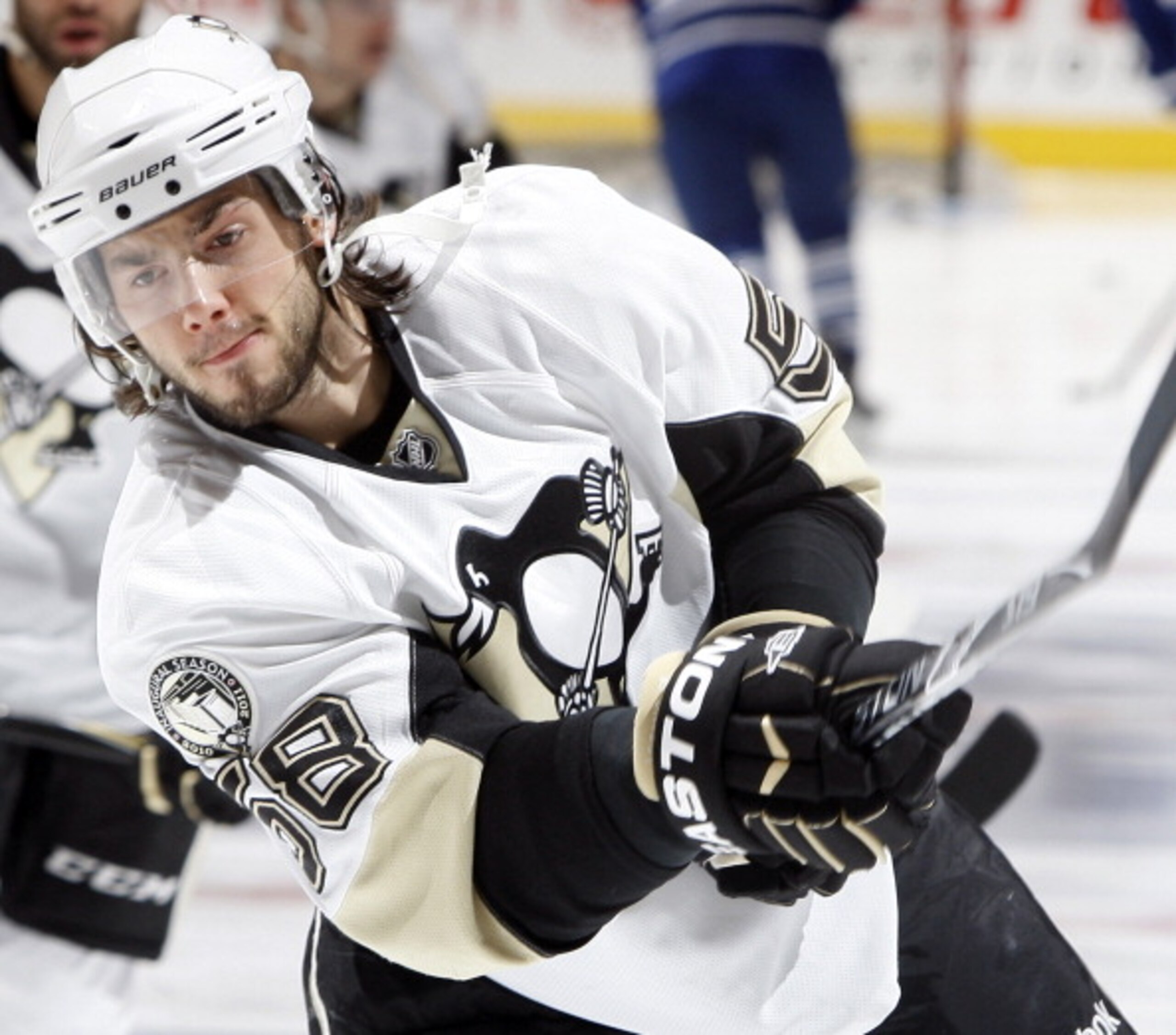TORONTO, CANADA - FEBRUARY 26: Kris Letang #58 of the Pittsburgh Penguins shoots during warmup before the game against the Toronto Maple Leafs at the Air Canada Centre February 26, 2011 in Toronto, Ontario, Canada. (Photo by Abelimages/Getty Images) TORONTO, CANADA - FEBRUARY 26: Kris Letang #58 of the Pittsburgh Penguins shoots during warmup before the game against the Toronto Maple Leafs at the Air Canada Centre February 26, 2011 in Toronto, Ontario, Canada. (Photo by Abelimages/Getty Images)
