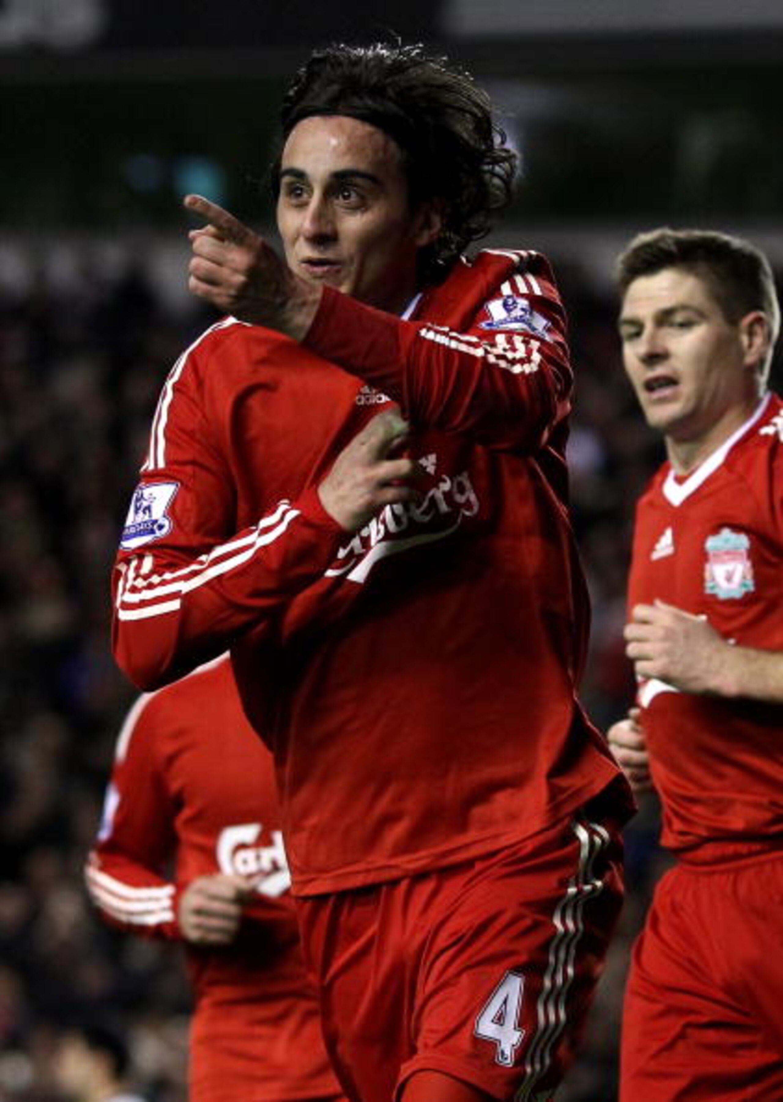 LIVERPOOL, ENGLAND - MARCH 15: Alberto Aquilani of Liverpool celebrates scoring his team's third goal during the Barclays Premier League match between Liverpool and Portsmouth at Anfield on March 15, 2010 in Liverpool, England. (Photo by Alex Livesey/G LIVERPOOL, ENGLAND - MARCH 15: Alberto Aquilani of Liverpool celebrates scoring his team's third goal during the Barclays Premier League match between Liverpool and Portsmouth at Anfield on March 15, 2010 in Liverpool, England. (Photo by Alex Livesey/G
