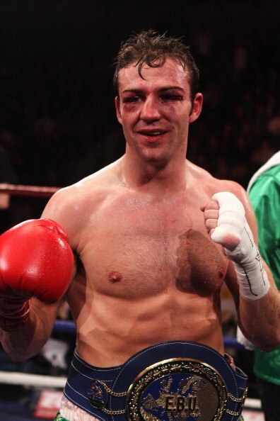 LIVERPOOL, ENGLAND - DECEMBER 11:  Matthew Macklin of England is cut and bleeds after his victory over Ruben Veron of Spain in the Middleweight Championship of Europe during the Frank Warren 30 Years anniversary show at Echo Arena on December 11, 2010 in