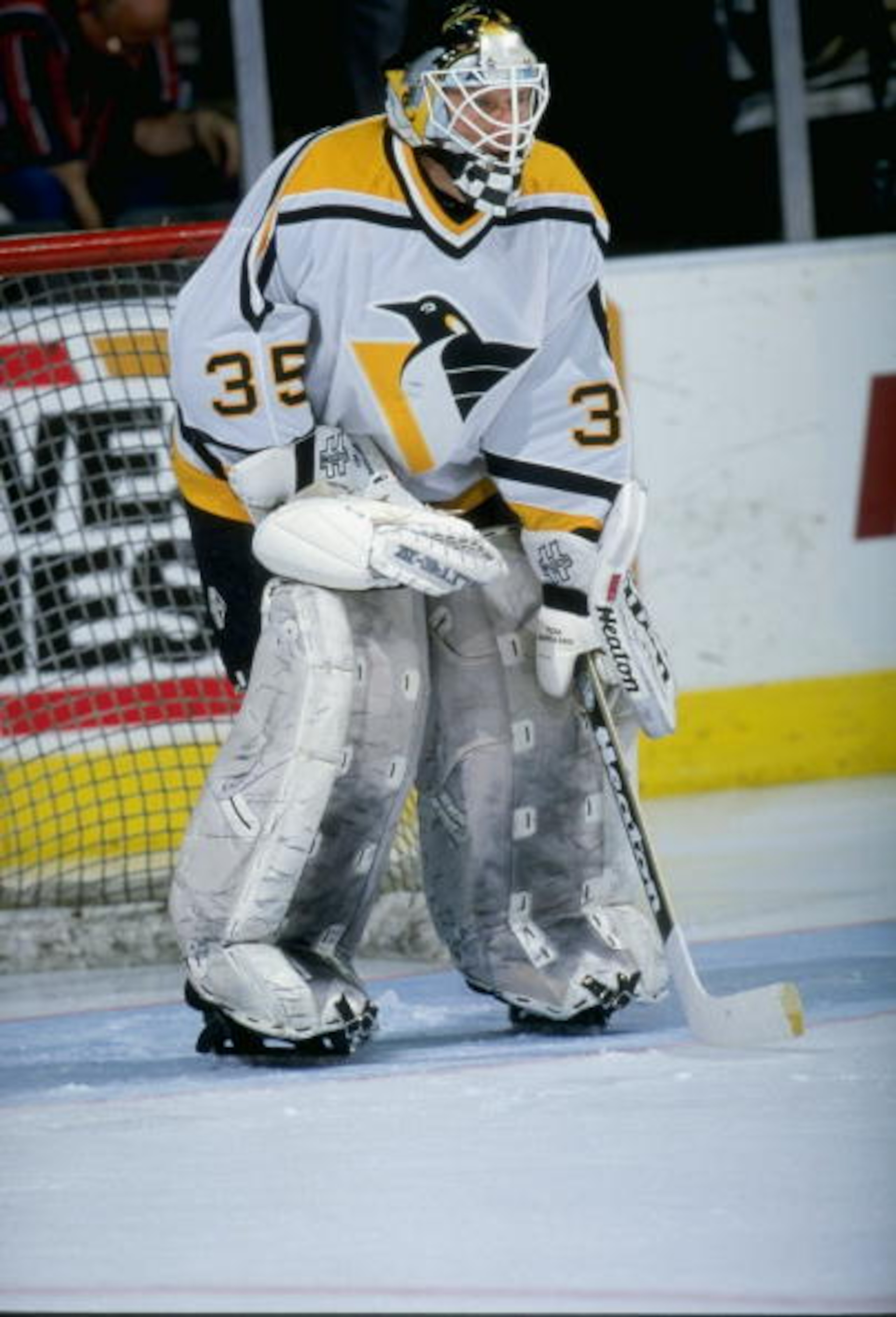 22 Mar 1998:  Goaltender Tom Barrasso of the Pittsburgh Penguins in action during a game against the Dallas Stars at the Reunion Arena in Dallas, Texas. The Stars and Penguins tied 0-0. Mandatory Credit: Stephen Dunn  /Allsport