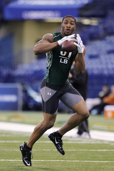 INDIANAPOLIS, IN - FEBRUARY 28: Martez Wilson of Illinois works out during the 2011 NFL Scouting Combine at Lucas Oil Stadium on February 28, 2011 in Indianapolis, Indiana. (Photo by Joe Robbins/Getty Images)