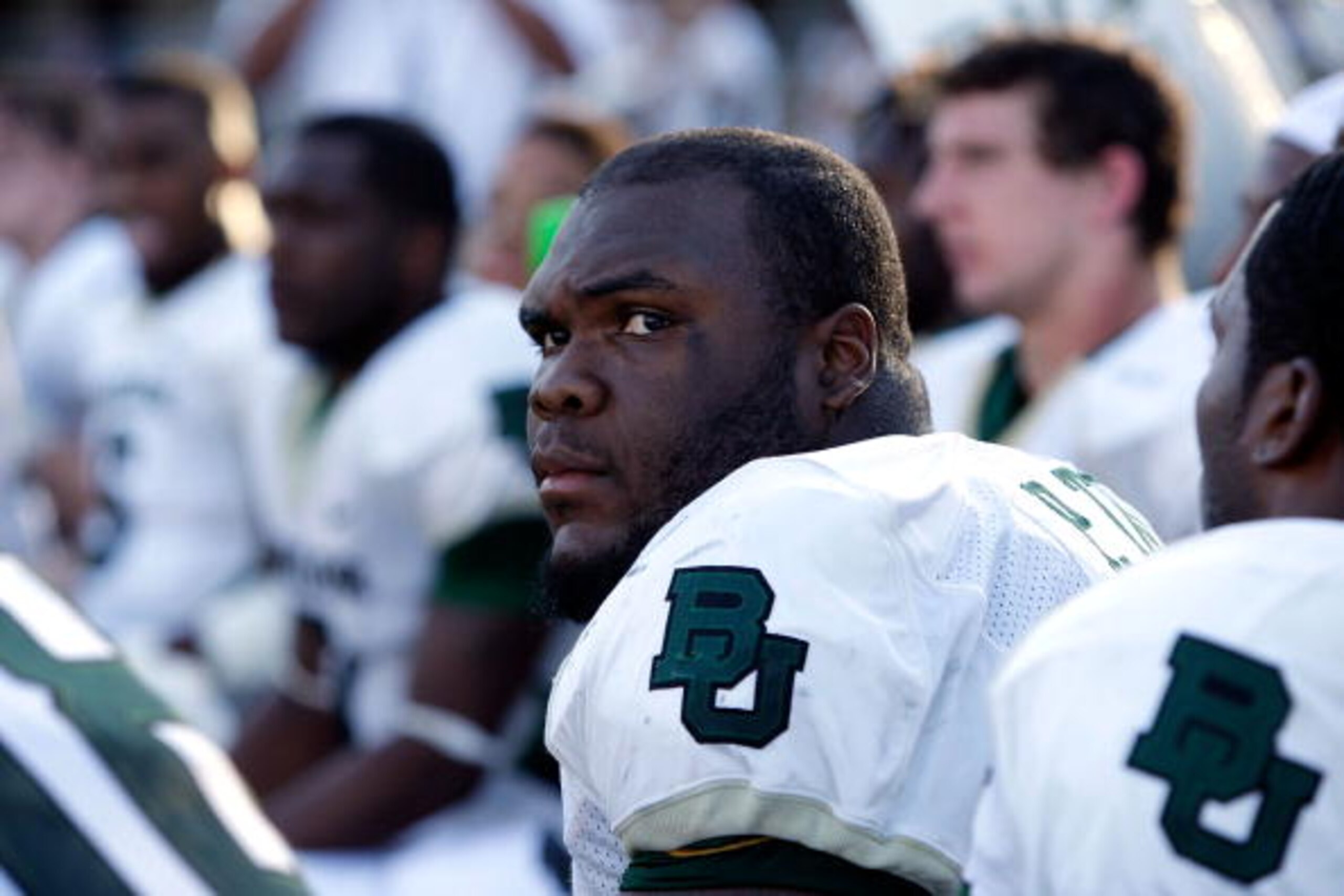COLUMBIA, MO - NOVEMBER 07: Defensive tackle Phil Taylor #11 of the Baylor Bears watches from the bench during the game against the Missouri Tigers at Faurot Field at Memorial Stadium on November 7, 2009 in Columbia, Missouri. (Photo by Jamie Squire/Get COLUMBIA, MO - NOVEMBER 07: Defensive tackle Phil Taylor #11 of the Baylor Bears watches from the bench during the game against the Missouri Tigers at Faurot Field at Memorial Stadium on November 7, 2009 in Columbia, Missouri. (Photo by Jamie Squire/Get