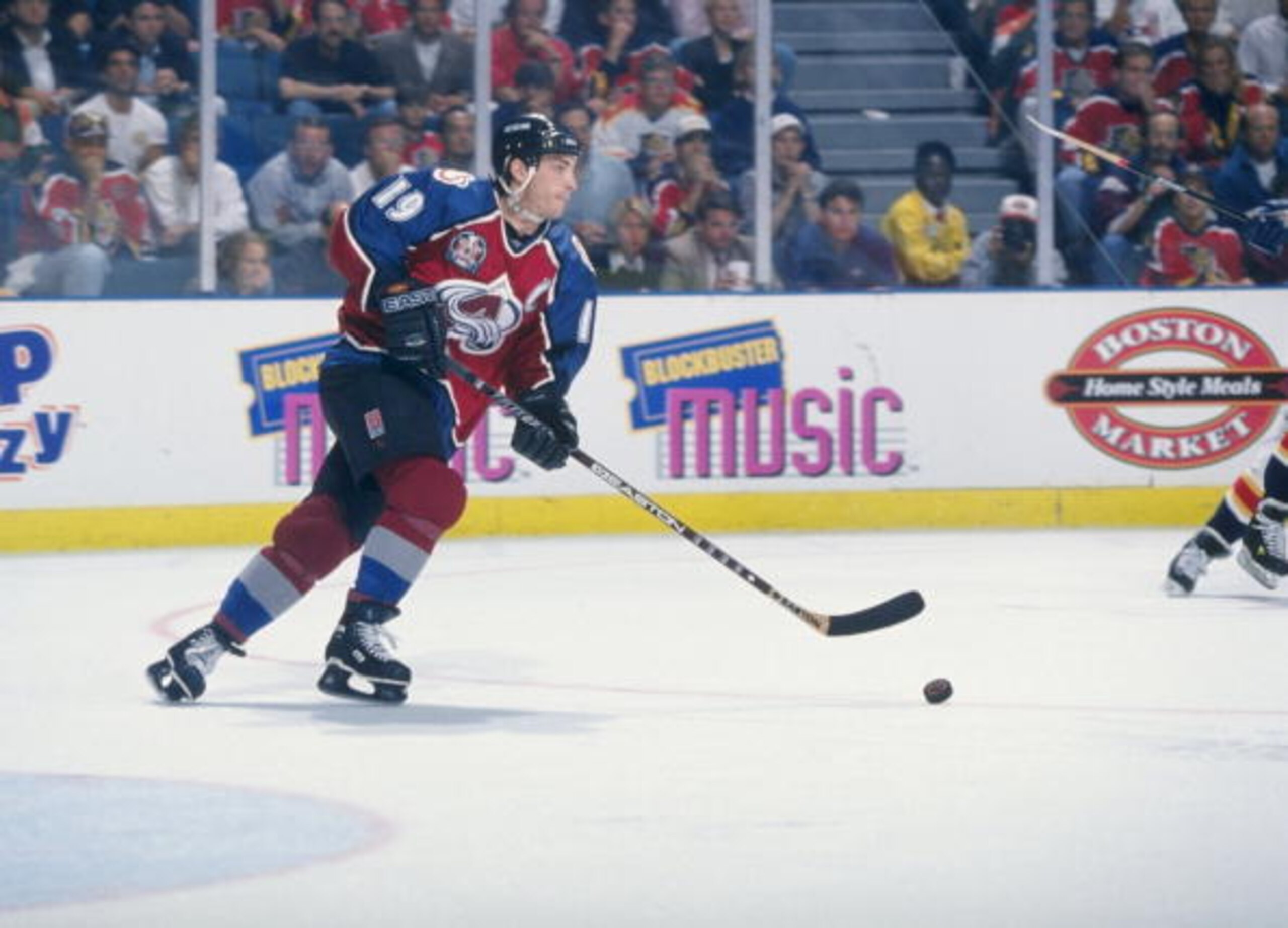 10 Jun 1996:  Center Joe Sakic of the Colorado Avalanche skates down the ice during a playoff game against the Florida Panthers at the Miami Arena in Miami, Florida.  The Avalanche won the game 1-0. Mandatory Credit: Al Bello  /Allsport