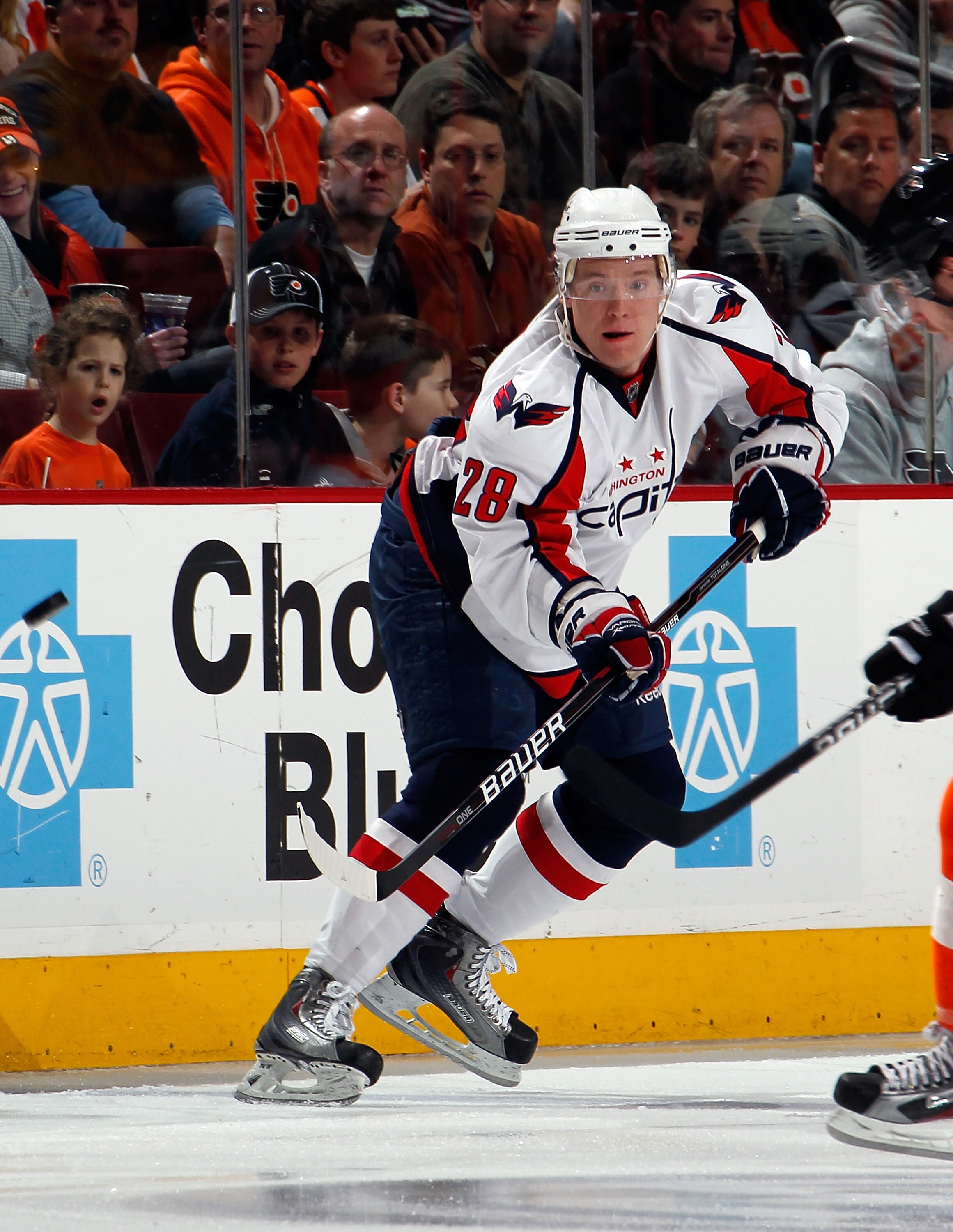 PHILADELPHIA, PA - MARCH 22:  Alexander Semin #28 of the Washington Capitals passes during an NHL hockey game against the Philadelphia Flyers at the Wells Fargo Center on March 22, 2011 in Philadelphia, Pennsylvania.  (Photo by Paul Bereswill/Getty Images