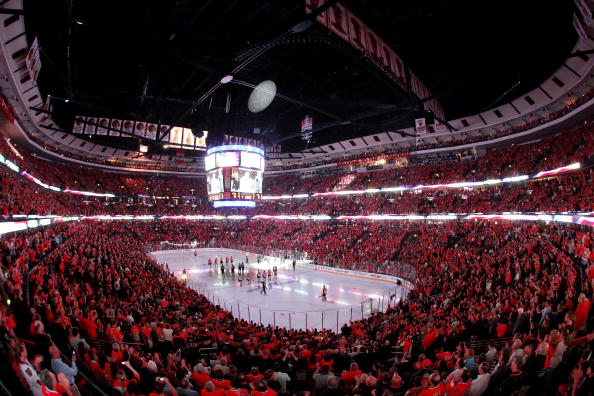 CHICAGO - MAY 31:  Fans stand during the National Anthem before the Chicago Blackhawks play against the Philadelphia Flyers in Game Two of the 2010 NHL Stanley Cup Final at the United Center on May 31, 2010 in Chicago, Illinois.  (Photo by Andre Ringuette